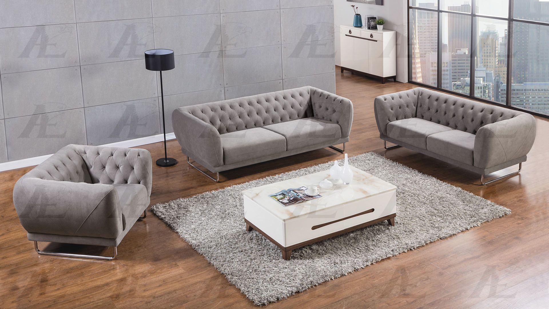 

    
Gray Fabric Tufted Sofa Set 3Pcs American Eagle AE2368 Modern

