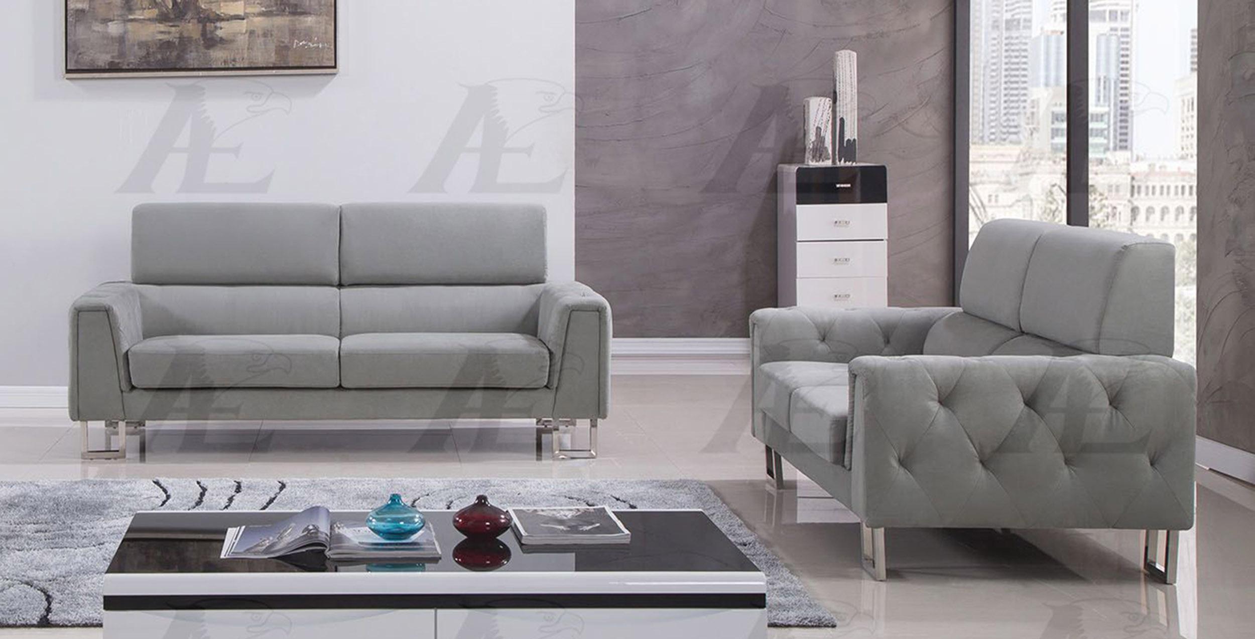 

    
American Eagle Furniture AE2369 Gray Tufted Sofa and  Loveseat Set Fabric Modern 2Pcs
