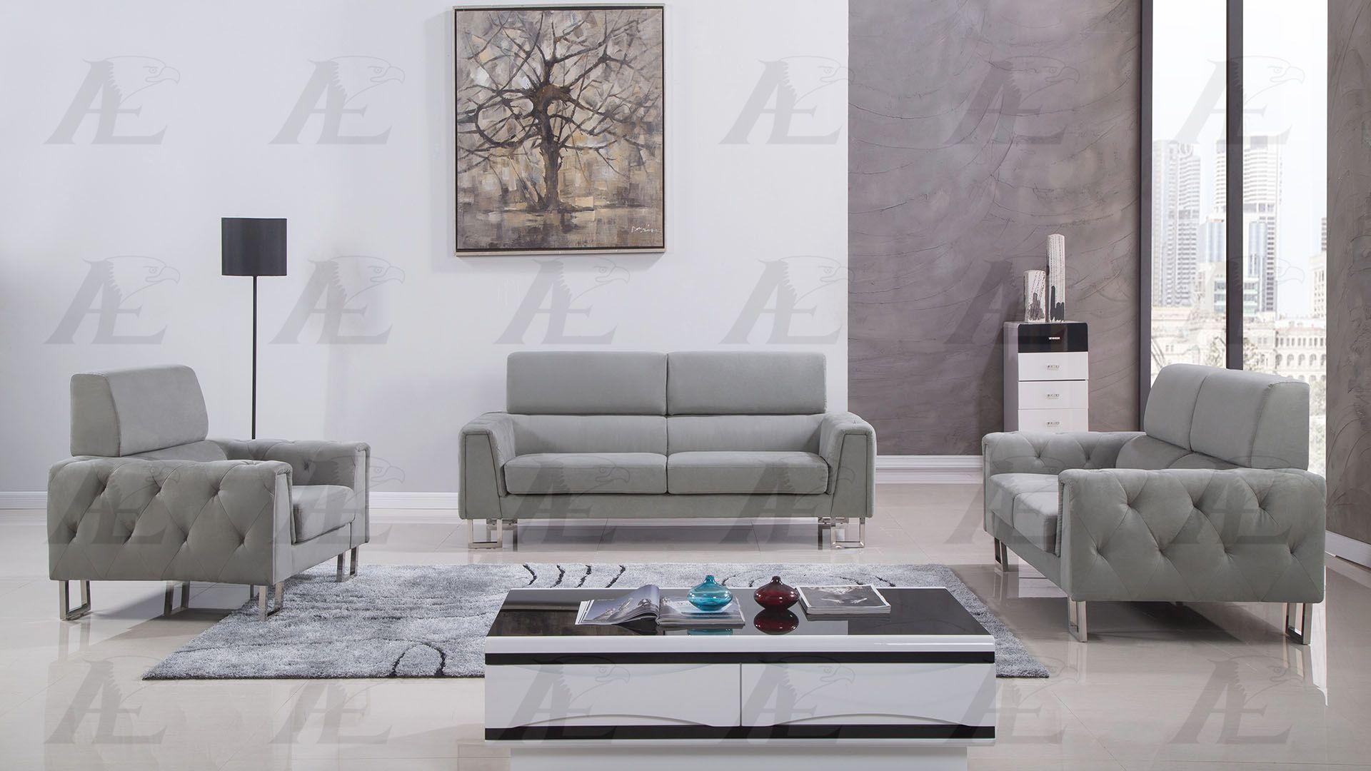 Modern Sofa Loveseat and Chair Set AE2369 AE2369 Set-3 in Gray Fabric
