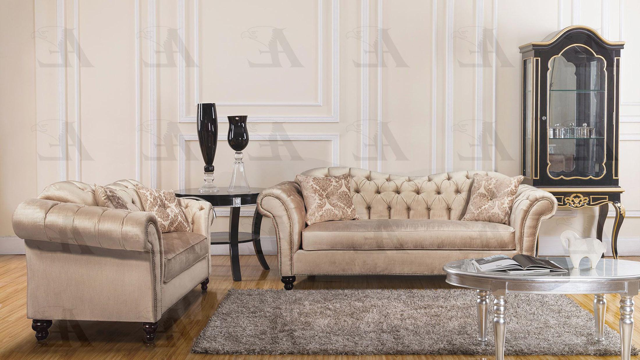 Contemporary Sofa and Loveseat Set AE2600-CH AE2600-CH Set-2 in Champagne Fabric