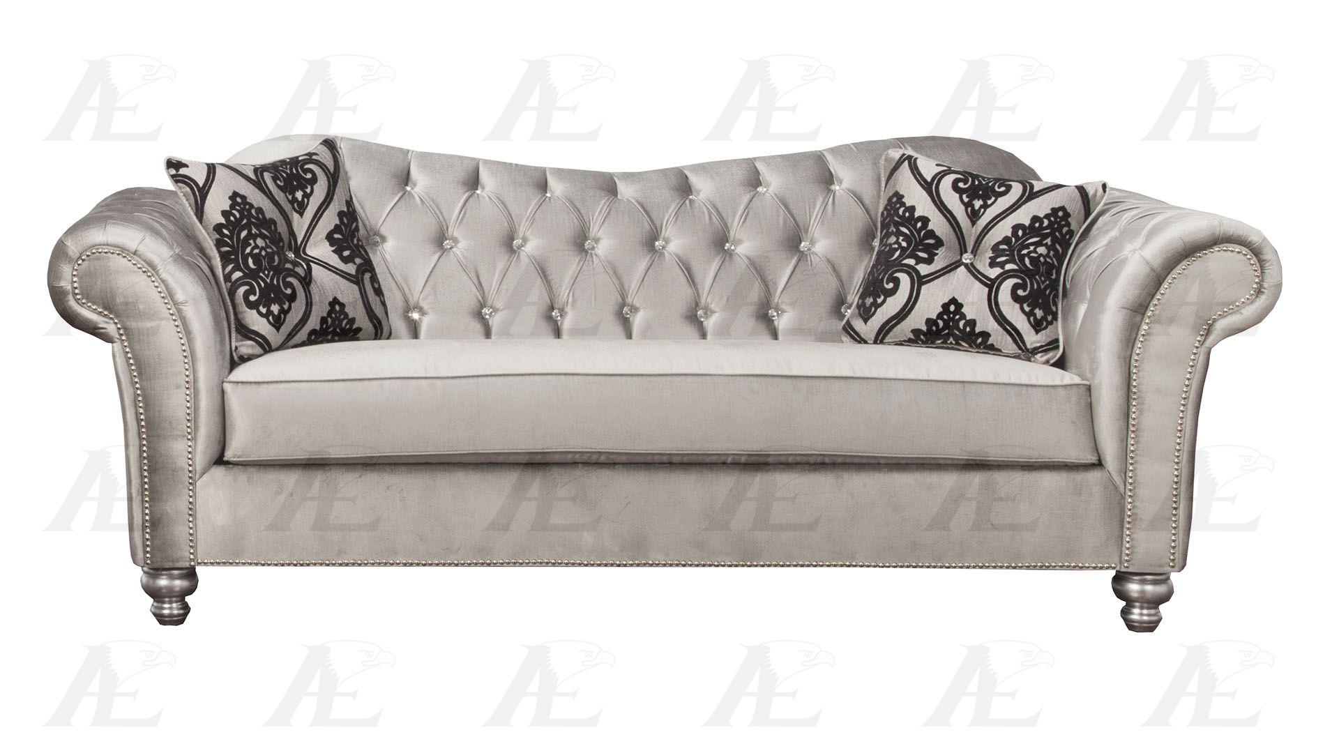 

    
American Eagle Furniture AE2600-S Silver Tufted Sofa and Loveseat Set Fabric Contemporary 2Pcs
