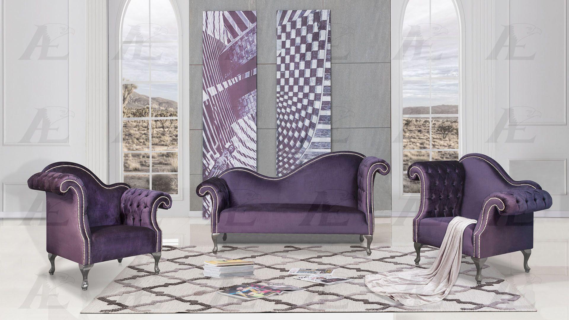Traditional Sofa Set AE2601-NB AE2601-NB-3PC in Purple Fabric