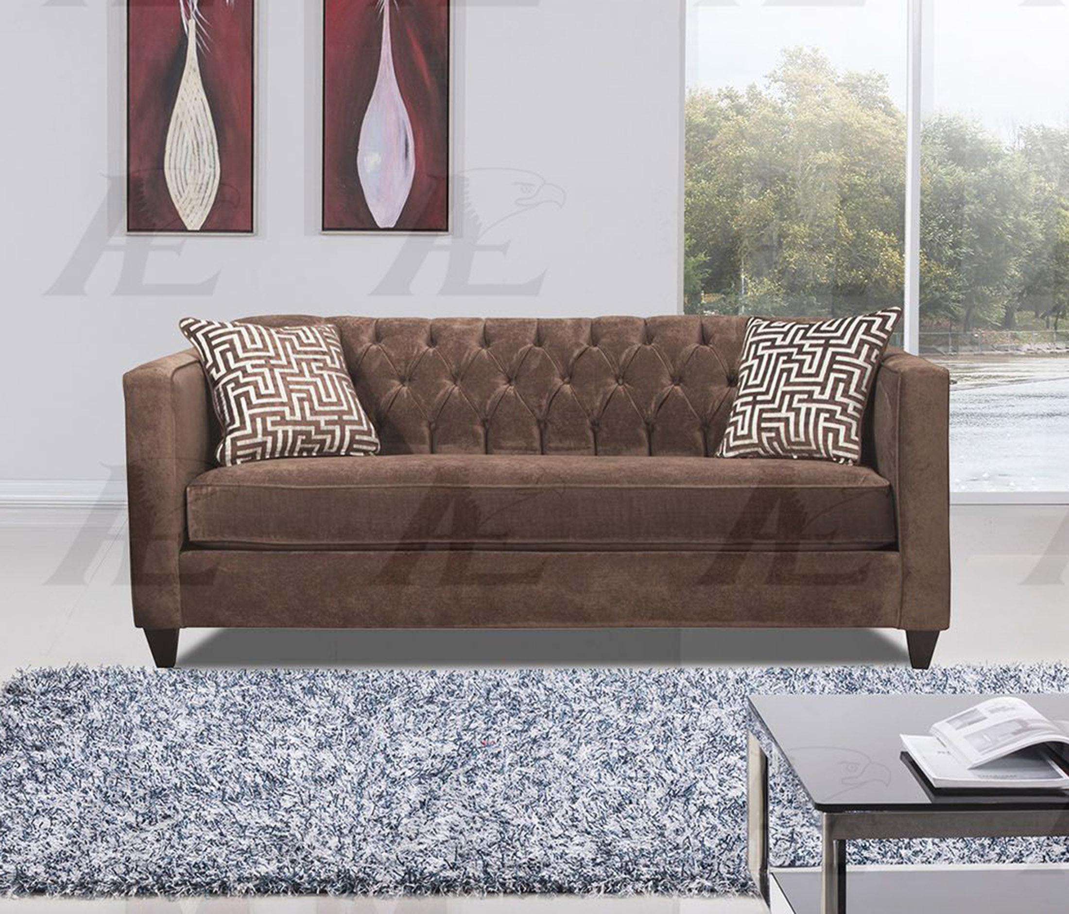 

    
American Eagle Furniture AE2602-BR Brown Tufted Sofa  Fabric Contemporary
