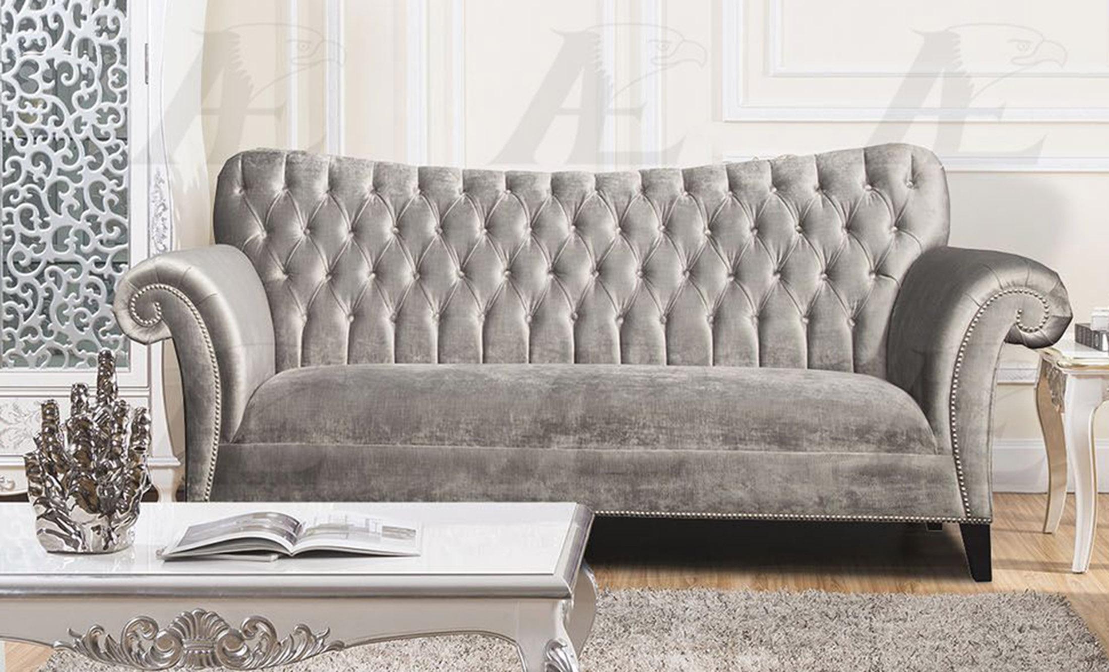 

    
Silver Fabric Tufted Sofa AE2604-S American Eagle Traditional SPECIAL ORDER
