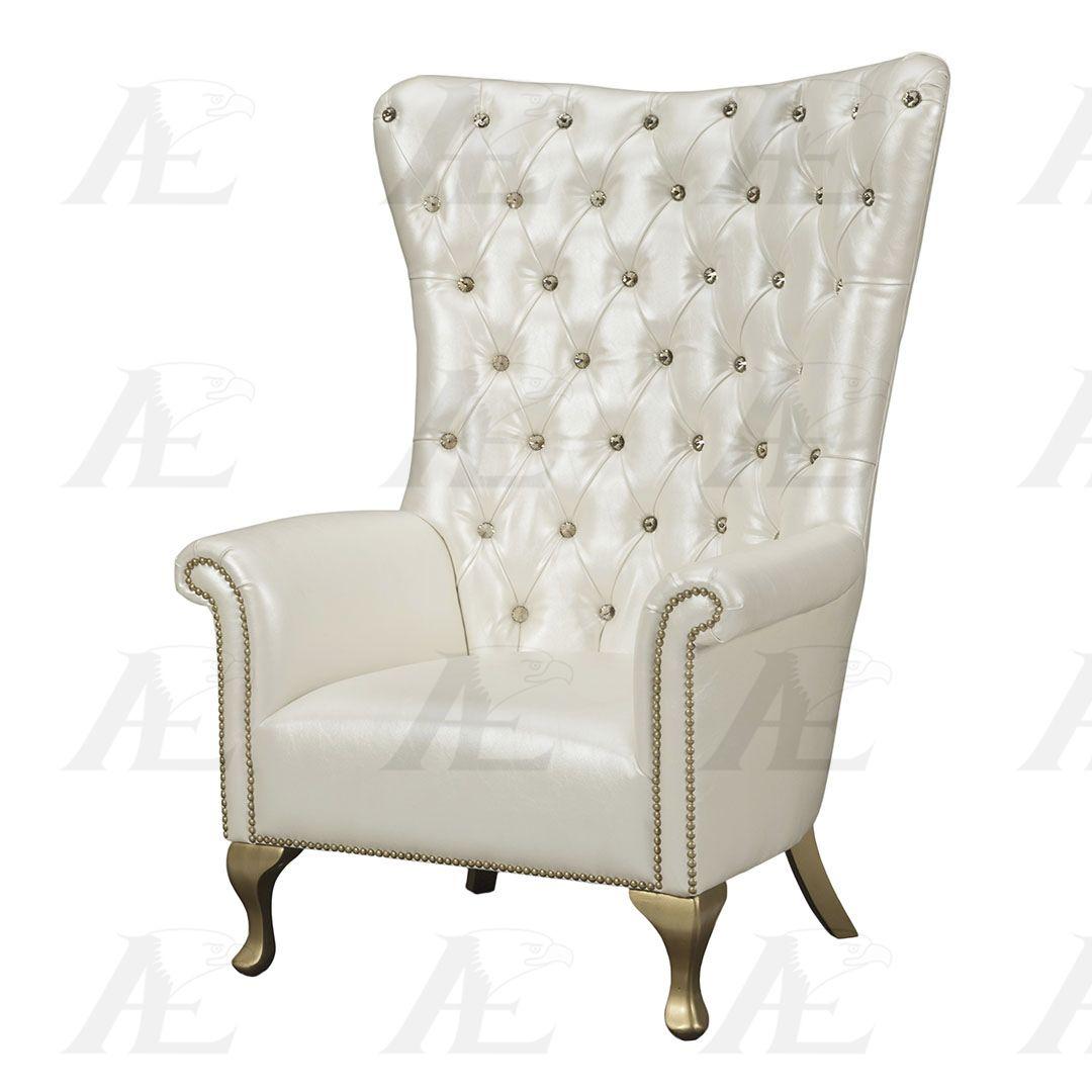 Traditional Arm Chairs AE2605-PW AE2605-PW in White Genuine Leather