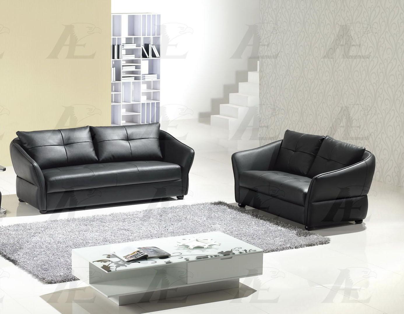 

    
Black Sofa Loveseat and Chair Faux Leather Set 3Pcs American Eagle AE348-BK
