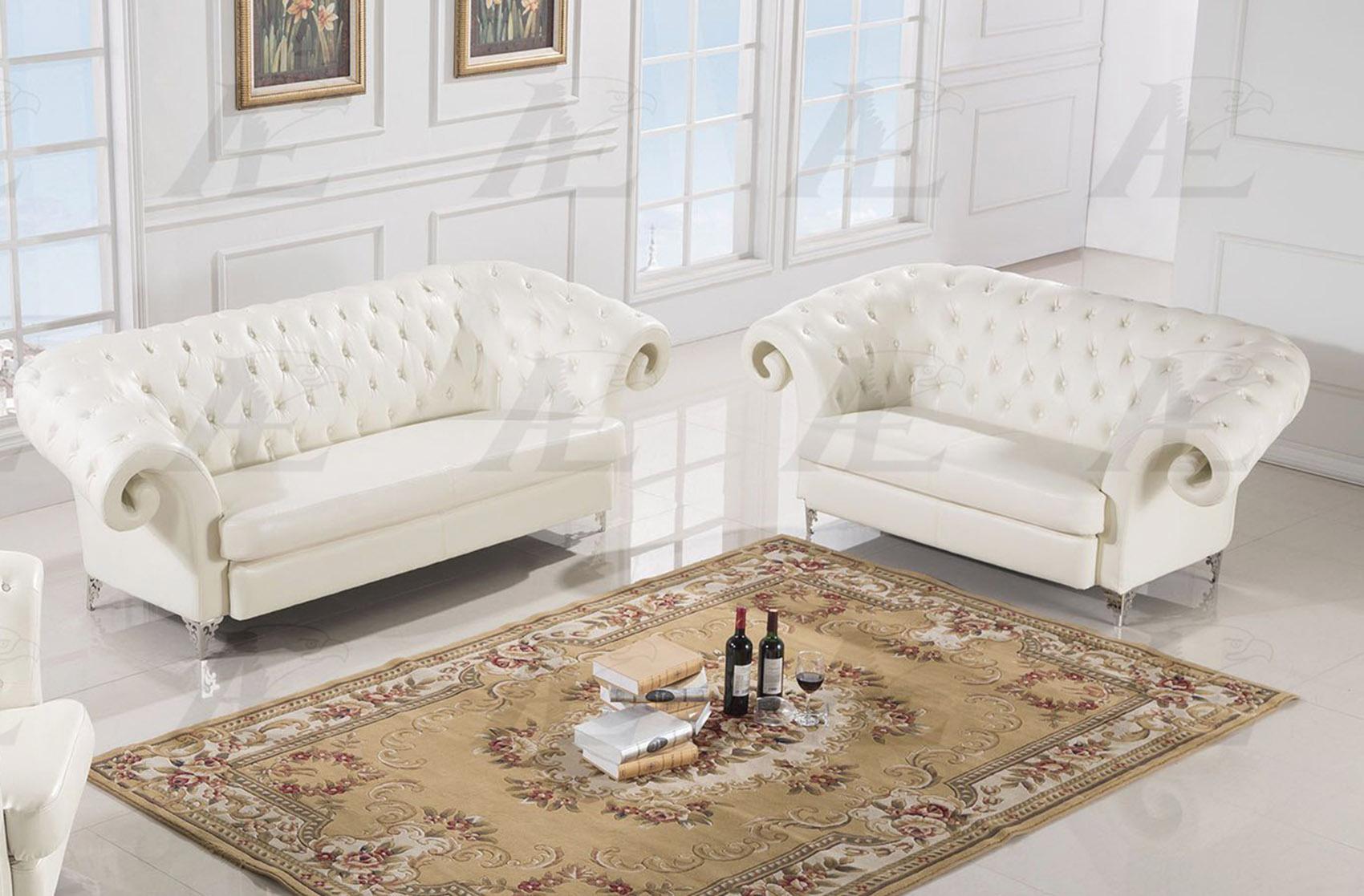 Modern Sofa and Loveseat Set AE508-IV AE508-IV-Set-2 in Ivory Bonded Leather