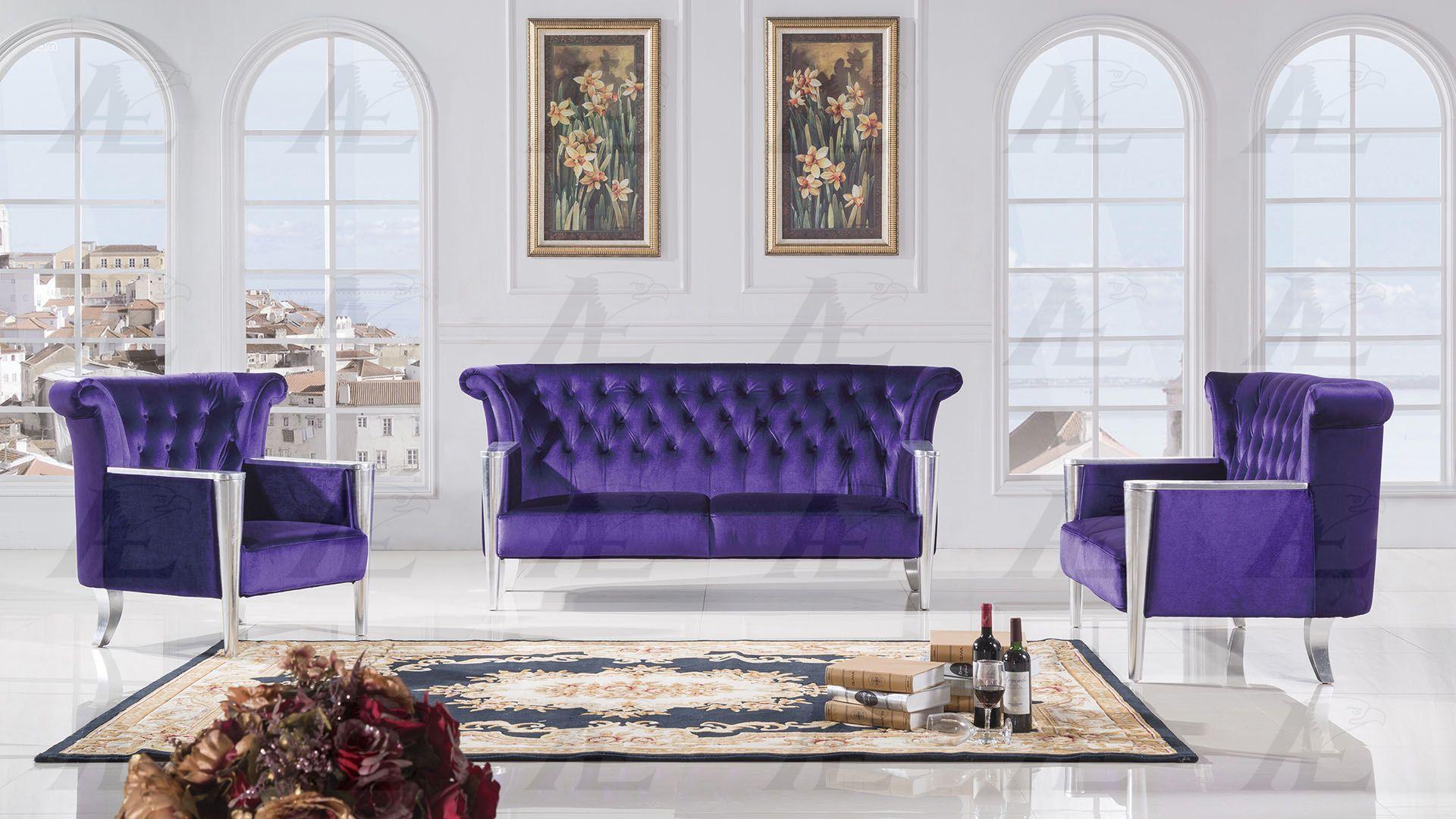 

    
American Eagle Furniture AE592 Purple Sofa Loveseat and Chair Set Fabric Modern 3pcs
