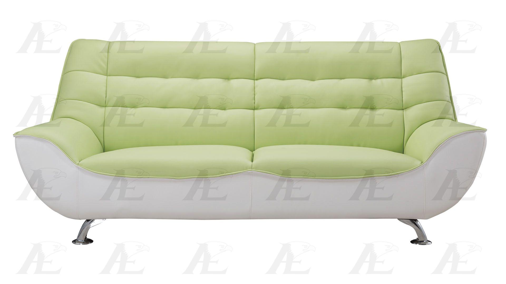 Modern Sofa AE612-GN.W AE612-GN.W in Green, White Bonded Leather
