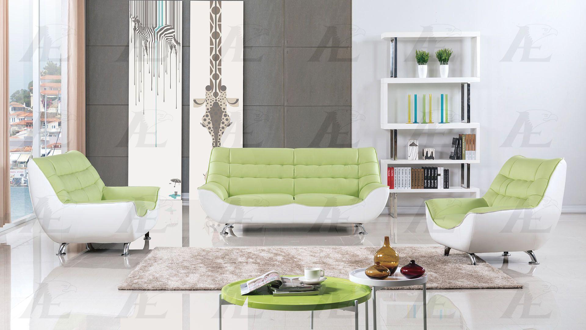 Modern Sofa Loveseat and Chair Set AE612-GN.W AE612-GN.W Set-3 in White Bonded Leather