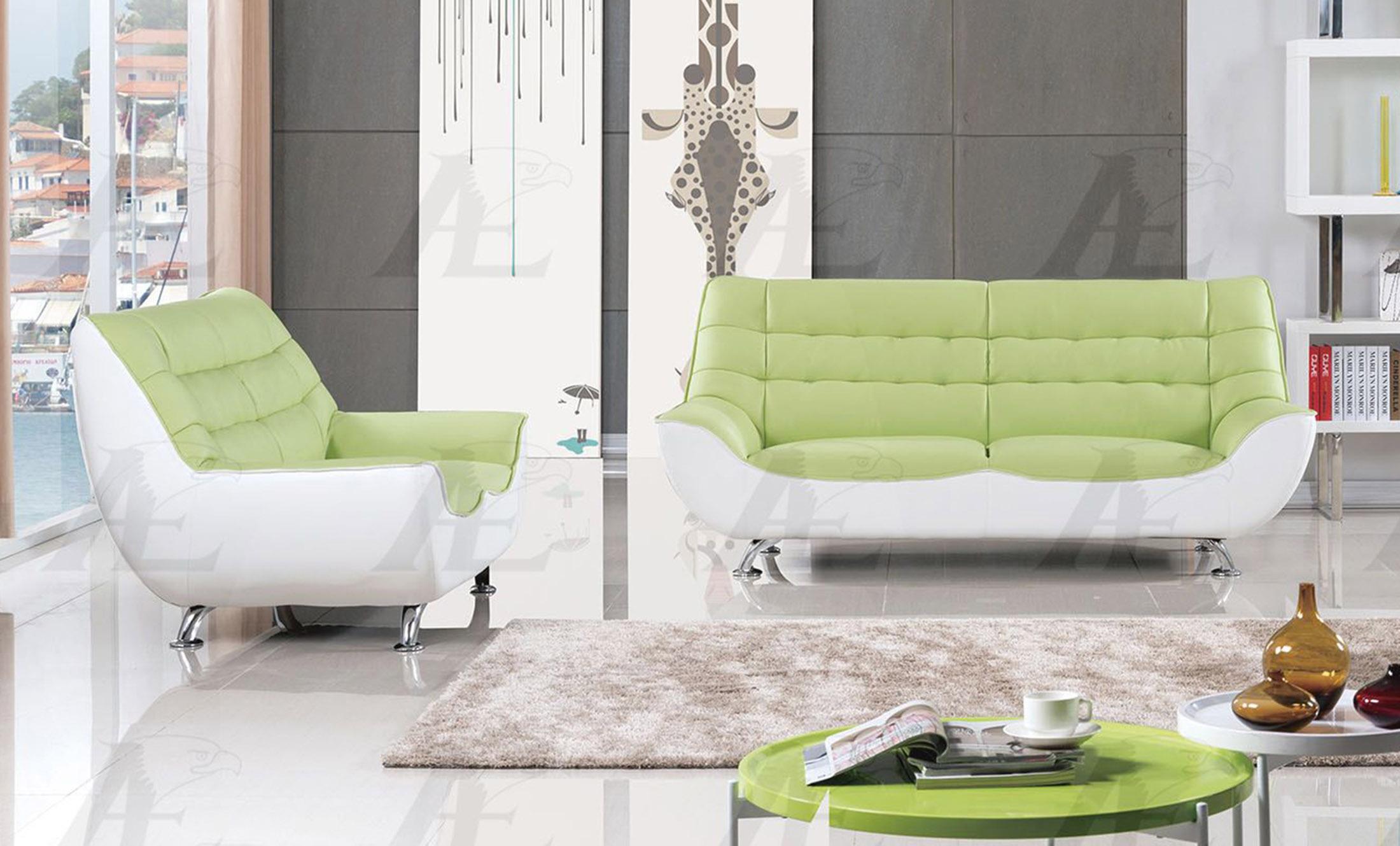 Modern Sofa and Loveseat Set AE612-GN.W AE612-GN.W Set-2 in Green, White Bonded Leather