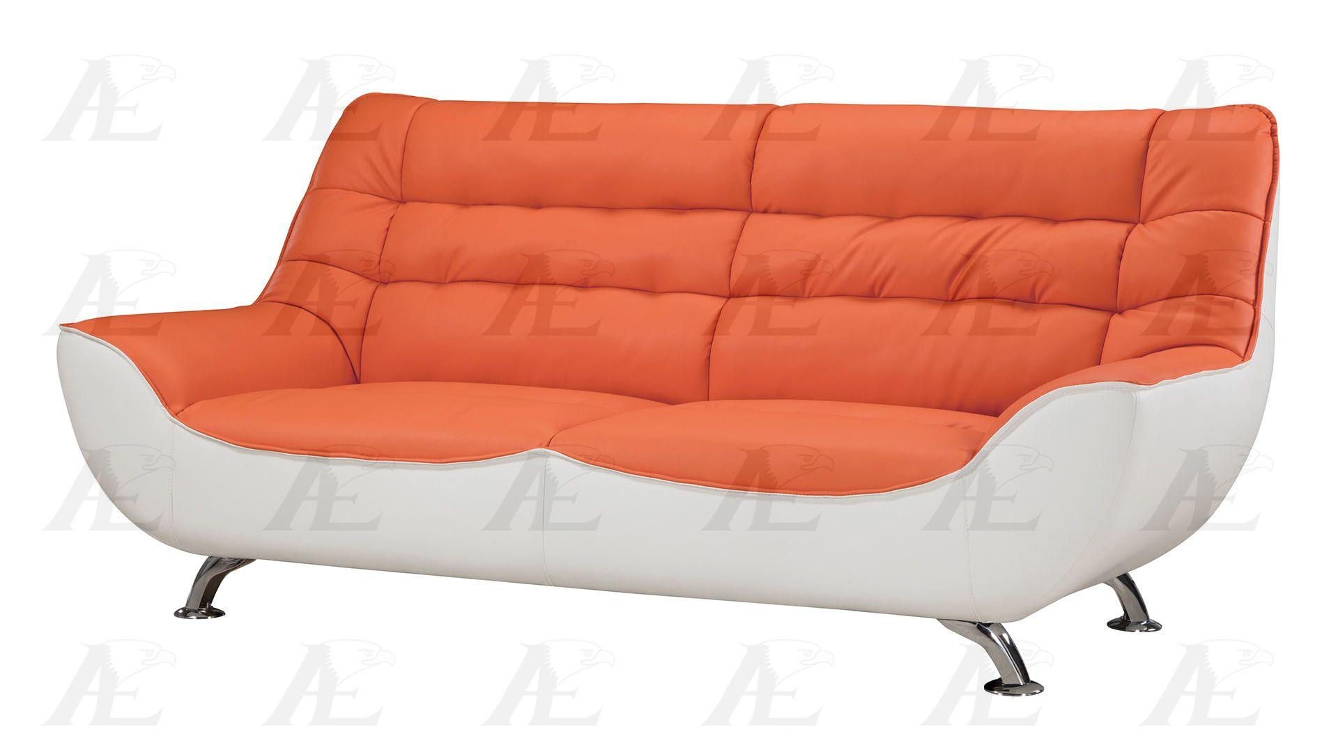 Modern Sofa AE612-ORG.W AE612-ORG.W in Orange, White Bonded Leather