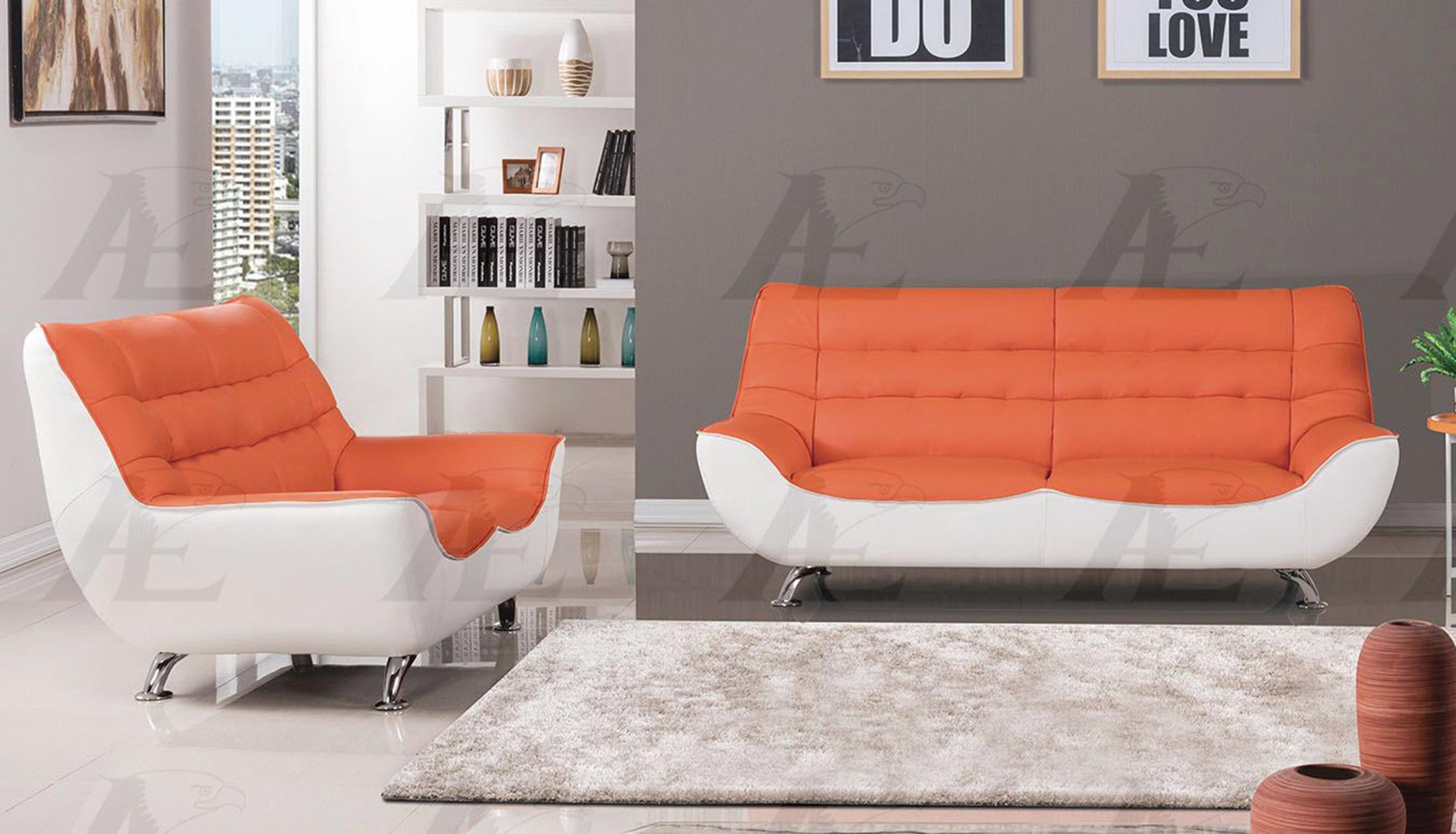

    
American Eagle Furniture  AE612-ORG.W Orange and White Sofa Loveseat Set Bonded Leather Modern 2Pcs
