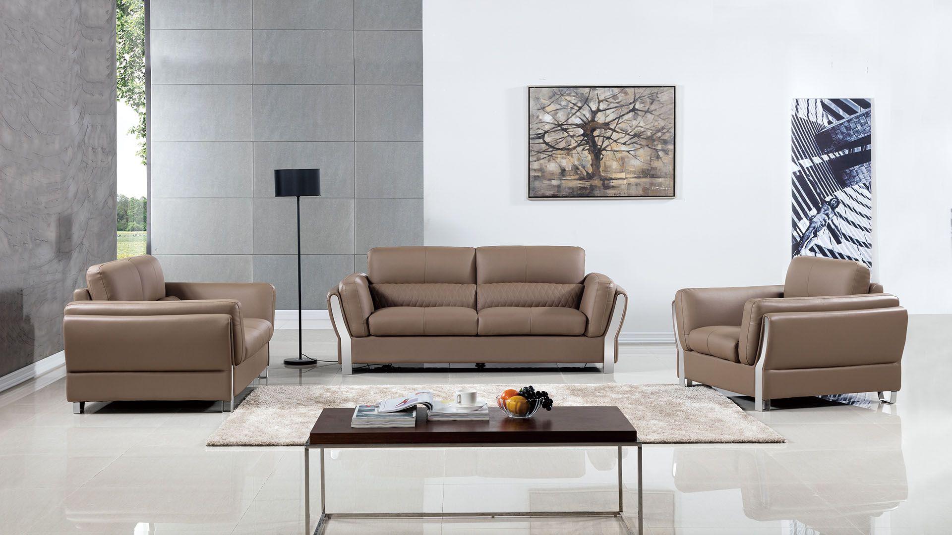 Contemporary, Modern Sofa Set AE690-TPE AE690-TPE Set-3 in Taupe Microfiber