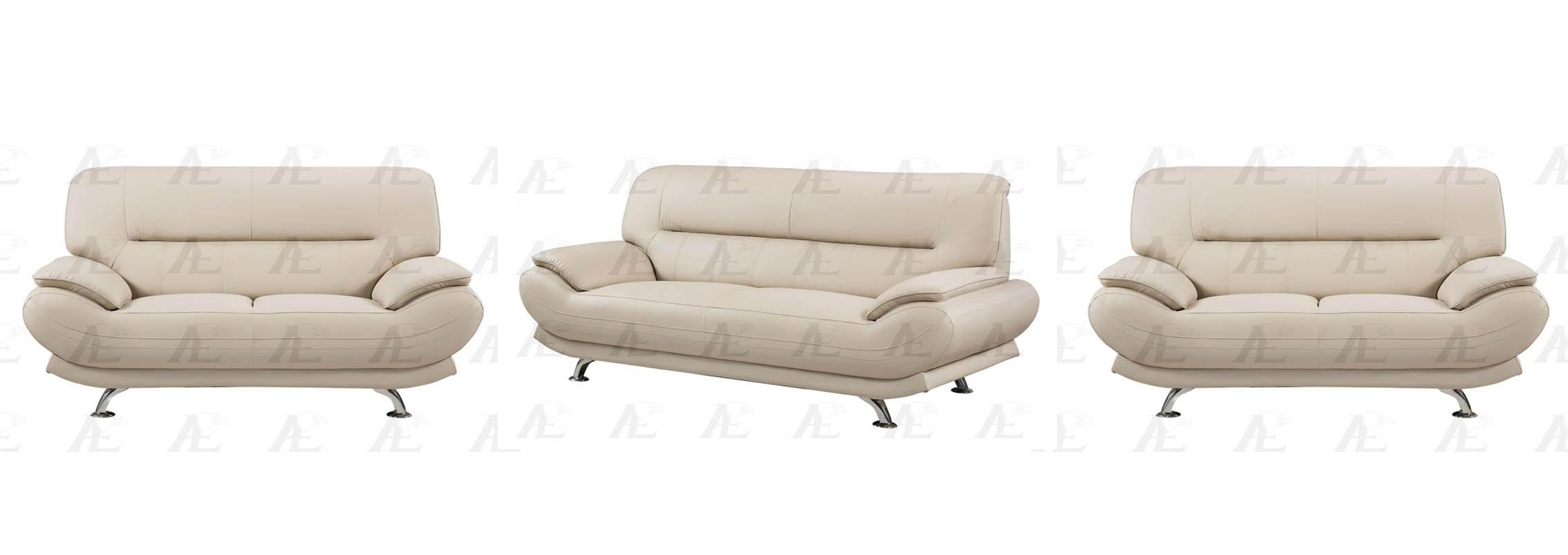 

    
Cream Faux Leather Sofa and 2 Loveseats Set 3Pcs American Eagle AE709-CRM
