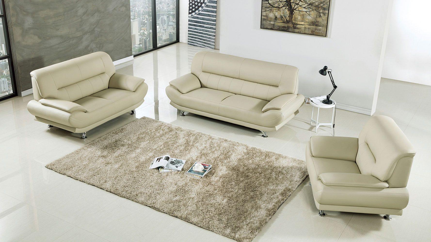 

    
Khaki Faux Leather Living Room Sofa Set 3Pcs AE709-CRM American Eagle Modern
