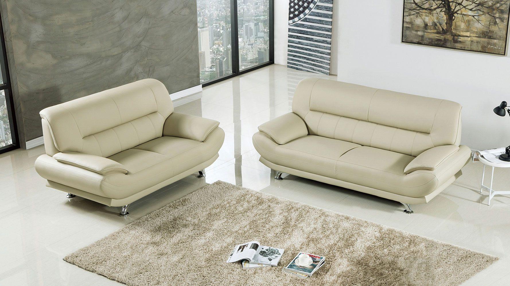 Contemporary, Modern Sofa Set AE709-CRM AE709-CRM-2PC in Khaki Bonded Leather