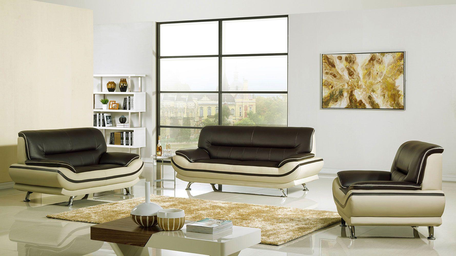 

    
Mahogany & Light Gray Faux Leather Sofa Set 3Pcs AE709-MA.LG American Eagle Modern
