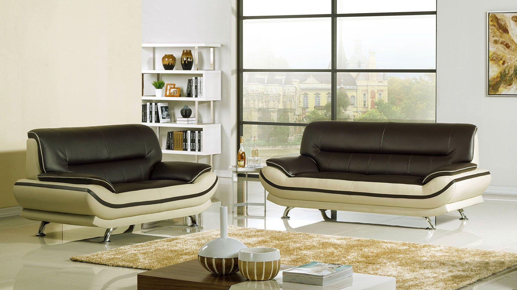 Contemporary, Modern Sofa Set AE709-MA.LG AE709-MA.LG-2PC in Light Gray, Mahogany Bonded Leather
