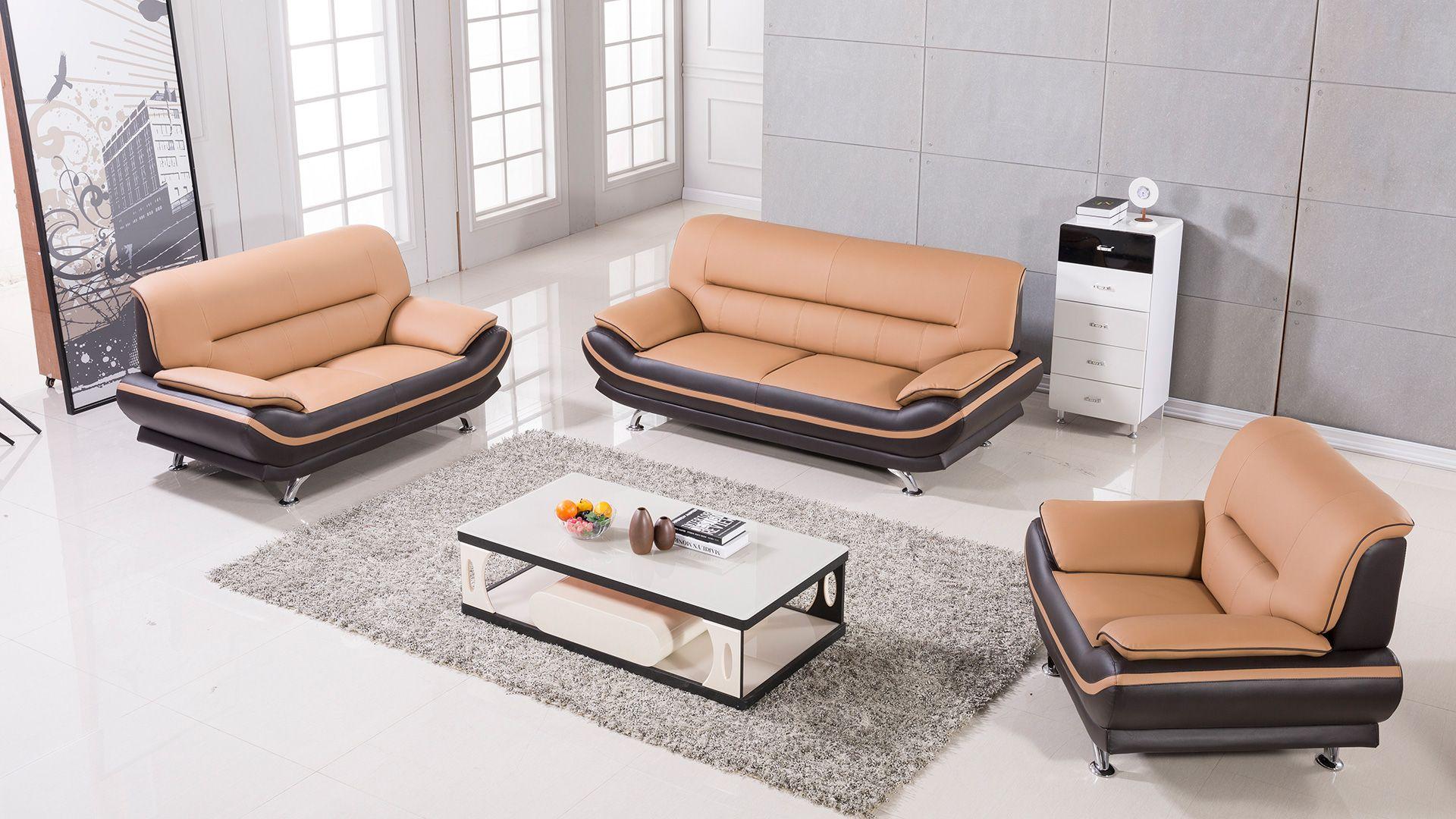 

    
Yellow & Brown Faux Leather Sofa Set 3Pcs AE709-YO.BR American Eagle Modern
