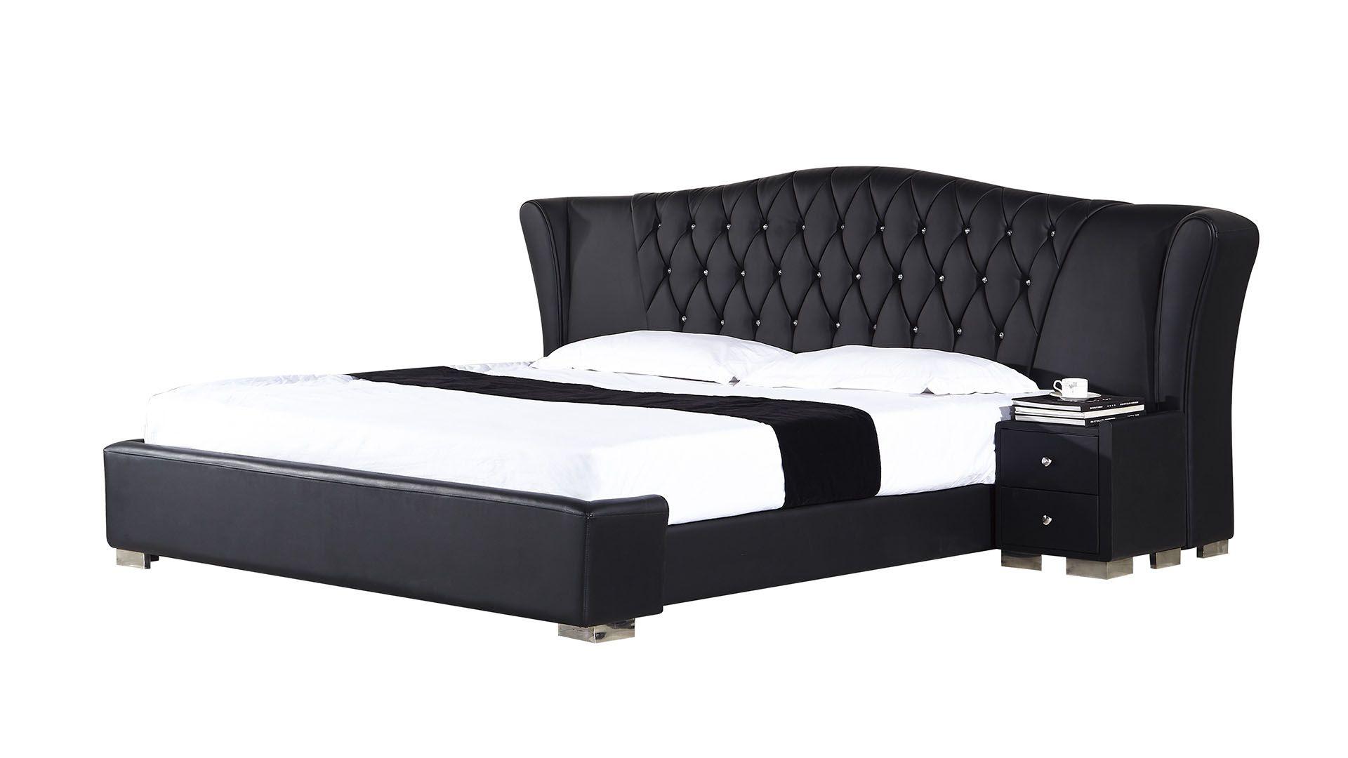 Contemporary Platform Bedroom Set B-D028-BK AE B-D028-BK-CK-Set-3 in Black PU