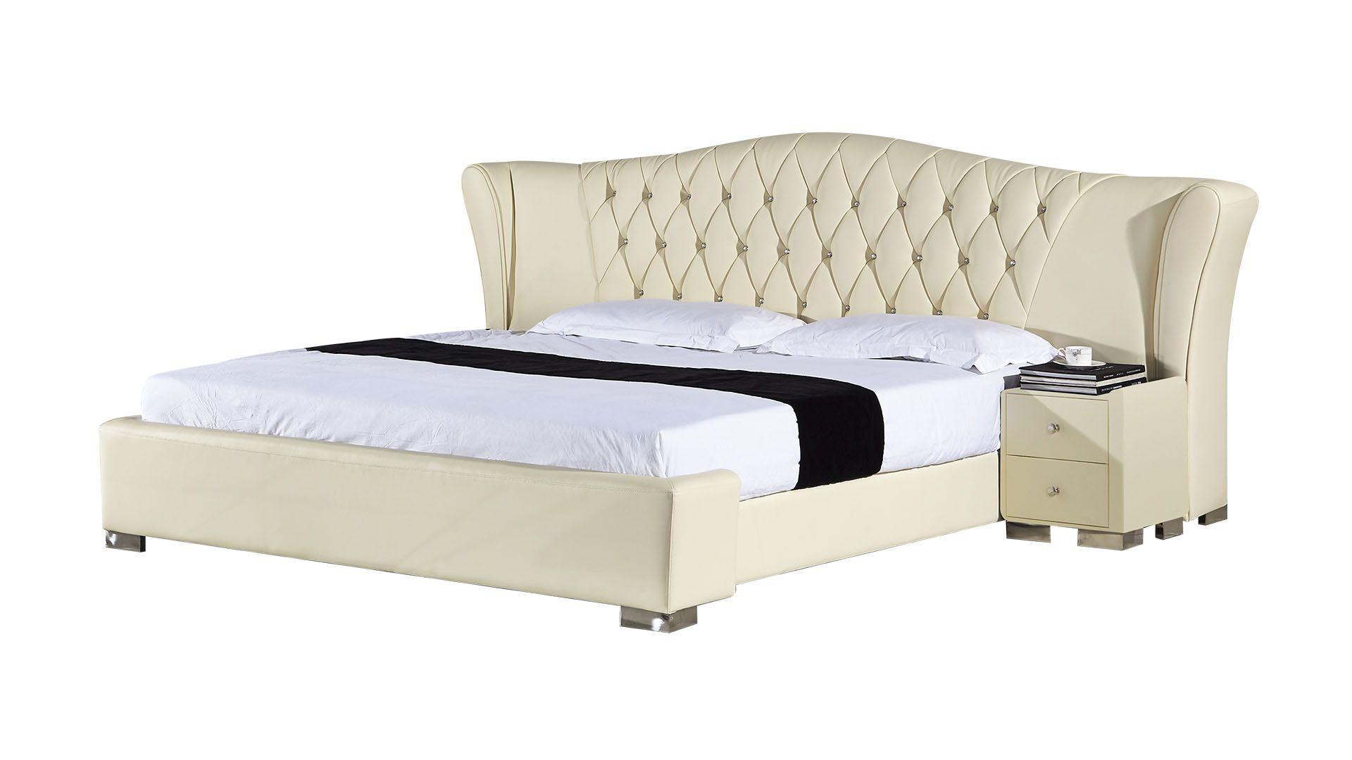 Contemporary Platform Bedroom Set B-D028-CRM AE B-D028-CRM-EK-3PC in Cream PU