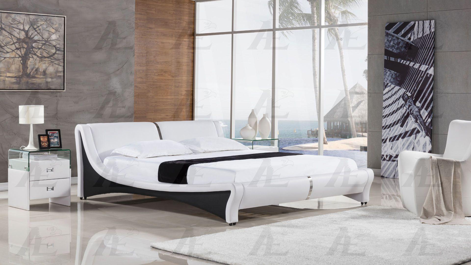 

    
White PU CAL King Size Curvy Design Platform Bed American Eagle AE B-D039-CK
