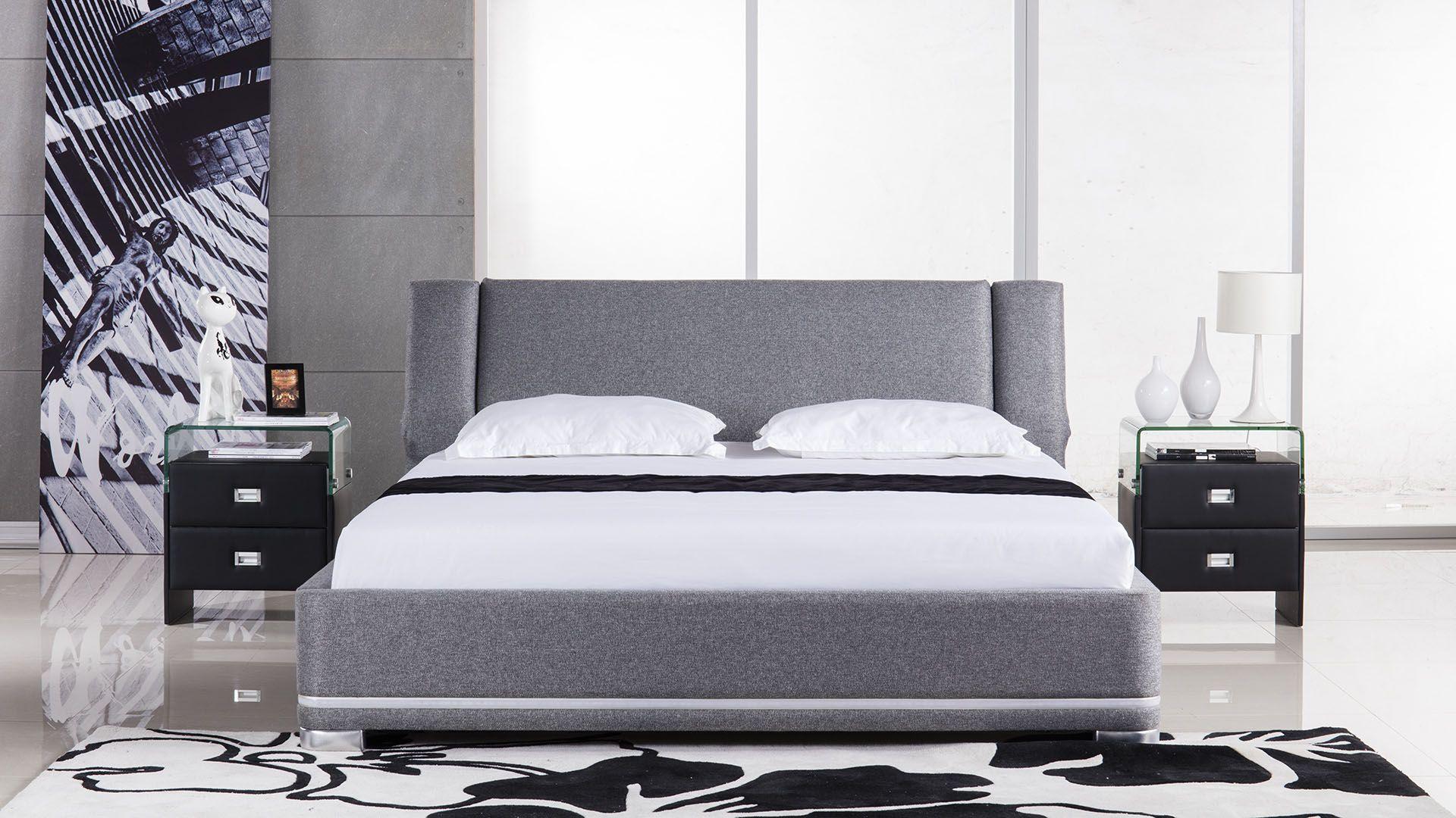 Contemporary Platform Bed B-D060-Q B-D060-Q in Gray Fabric