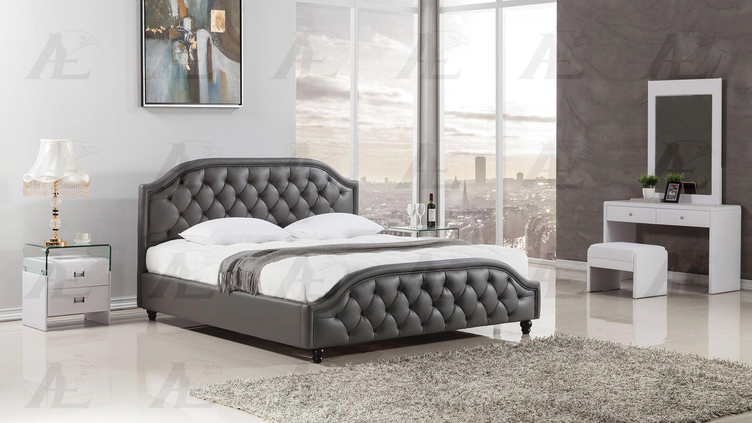 

    
Dark Gray Cal King Size Bed Leather Fabric Tufted Headboard American Eagle BD058
