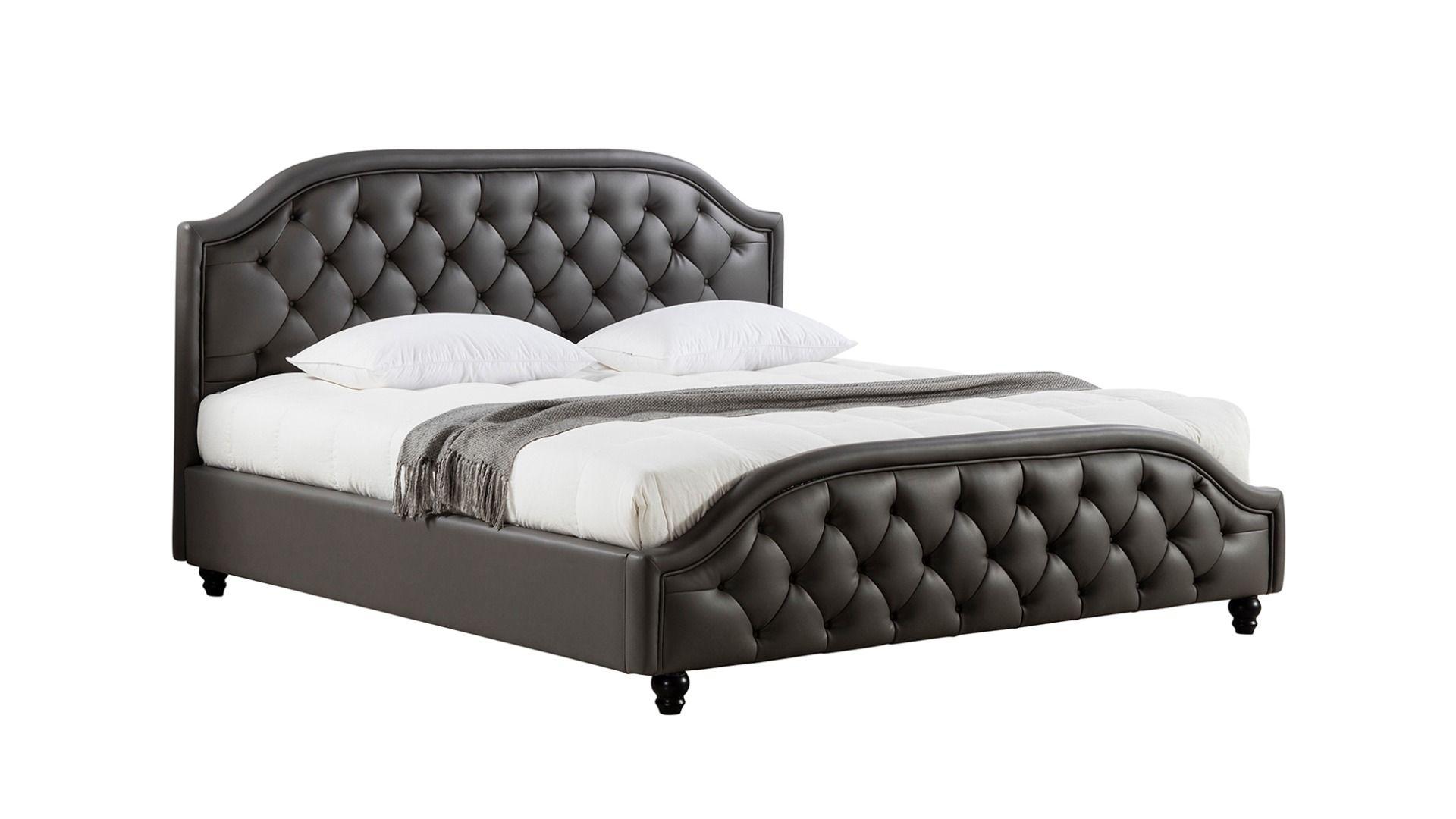Contemporary Platform Bed B-D058 AE B-D058-CK in Dark Gray Leather Air Fabric
