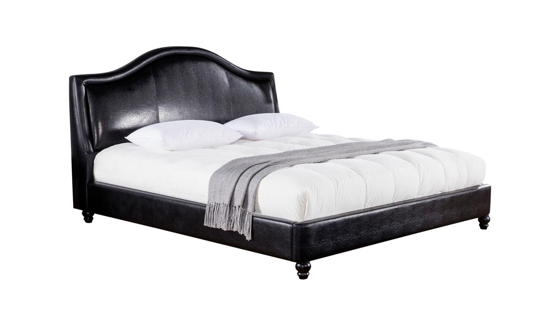 Contemporary Platform Bed B-D059 AE B-D059-Q in Black Leather Air Fabric
