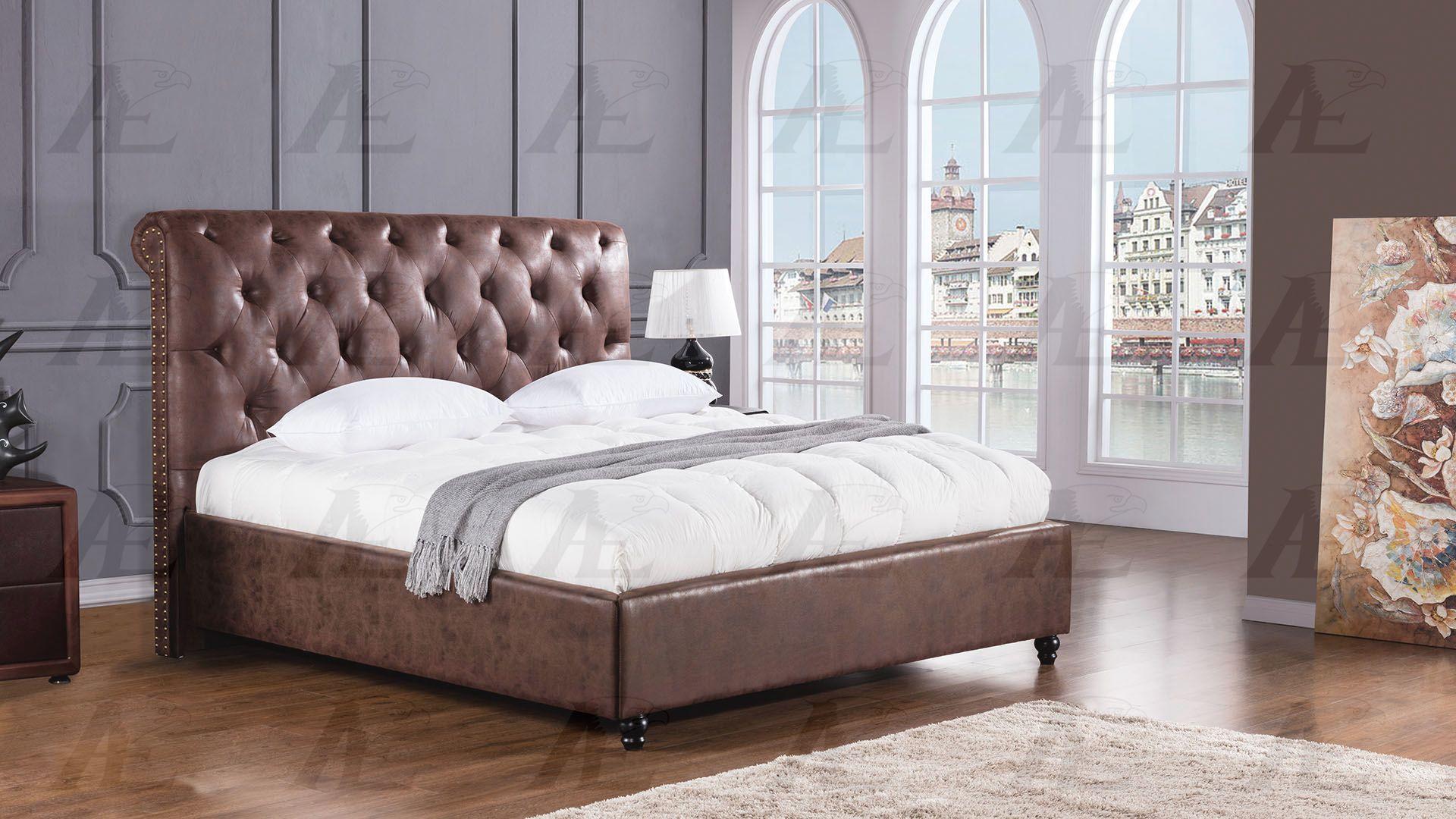 

    
Brown Leather Air Queen Size Bed Tufted Headboard American Eagle B-D061
