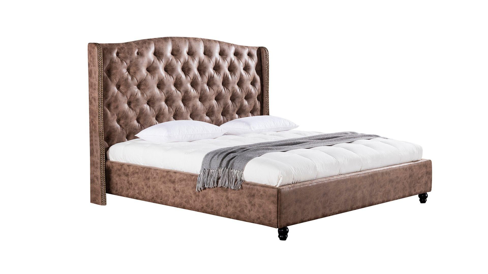 Contemporary Platform Bed B-D062-BRO AE B-D062-BRO-Q in Brown Leather Air Fabric