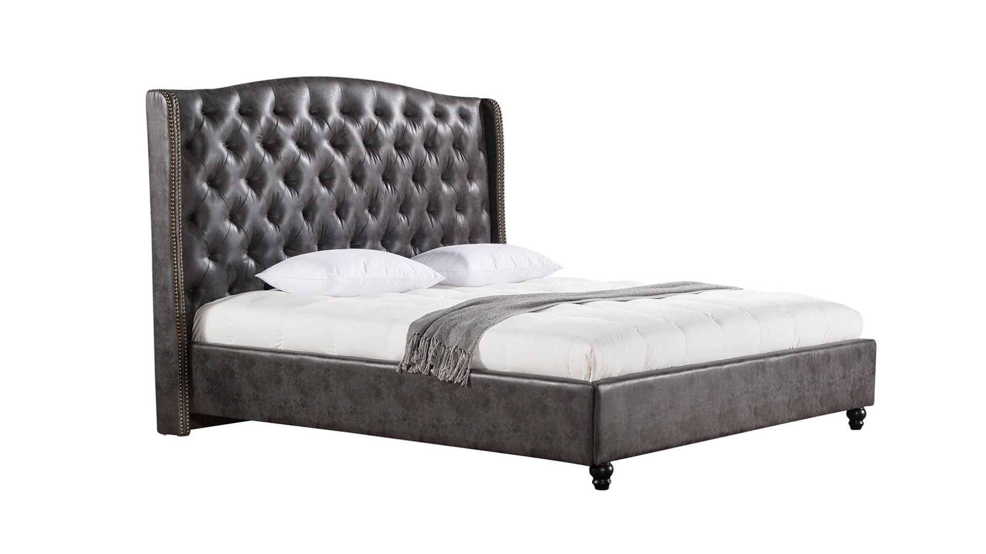 

    
Dark Gray King Size Bed Leather Air Fabric Tufted Headboard American Eagle BD062
