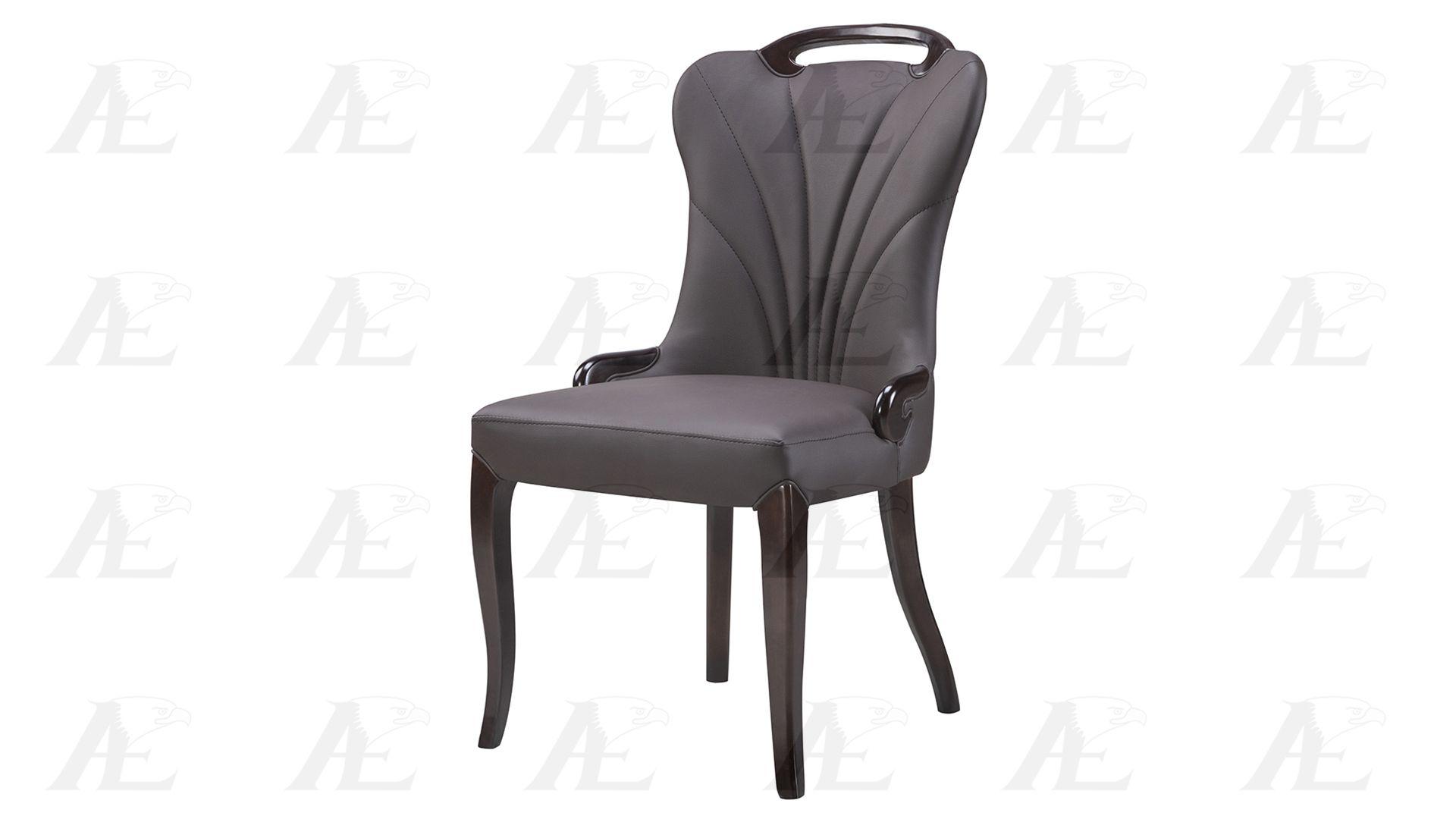 

    
American Eagle Furniture CK-H604-DB Dark Brown Gray PU Dining Chair Set 2Pcs
