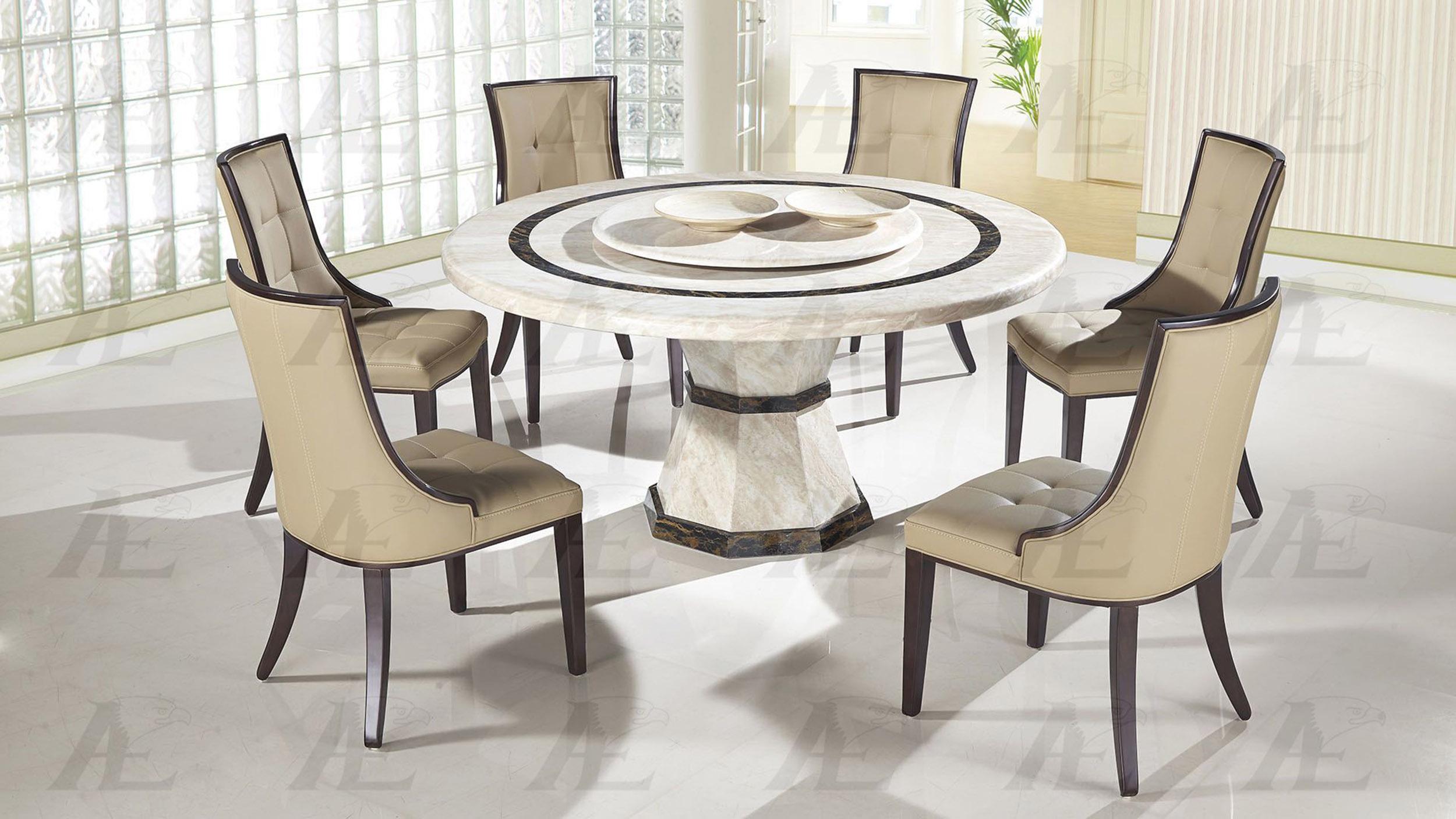 

    
Beige Faux Marble Top Round Dining Table w/ Lazy Susan American Eagle Furniture  DT-H38
