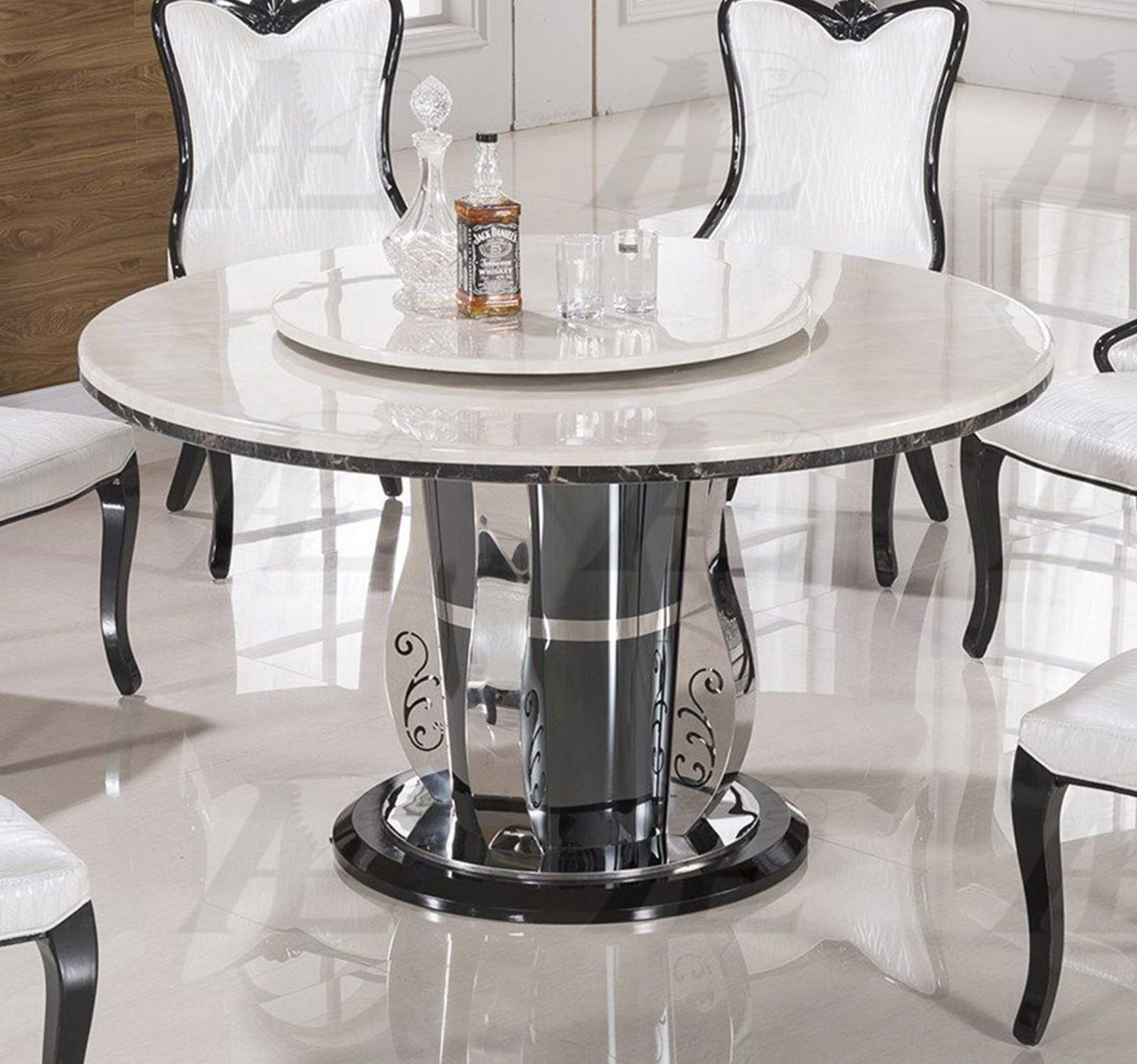 

    
Faux Marble Top Round Table &  White PU Chairs Set 7Pcs American Eagle DT-H62
