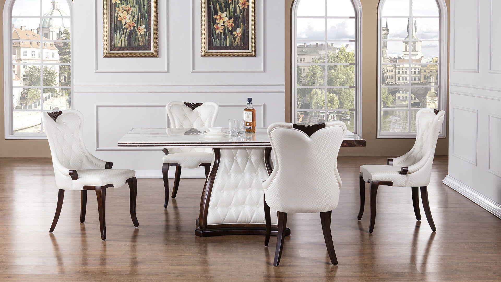 

    
White Faux Marble Top Dining Table Set 5Pcs American Eagle DT-H86

