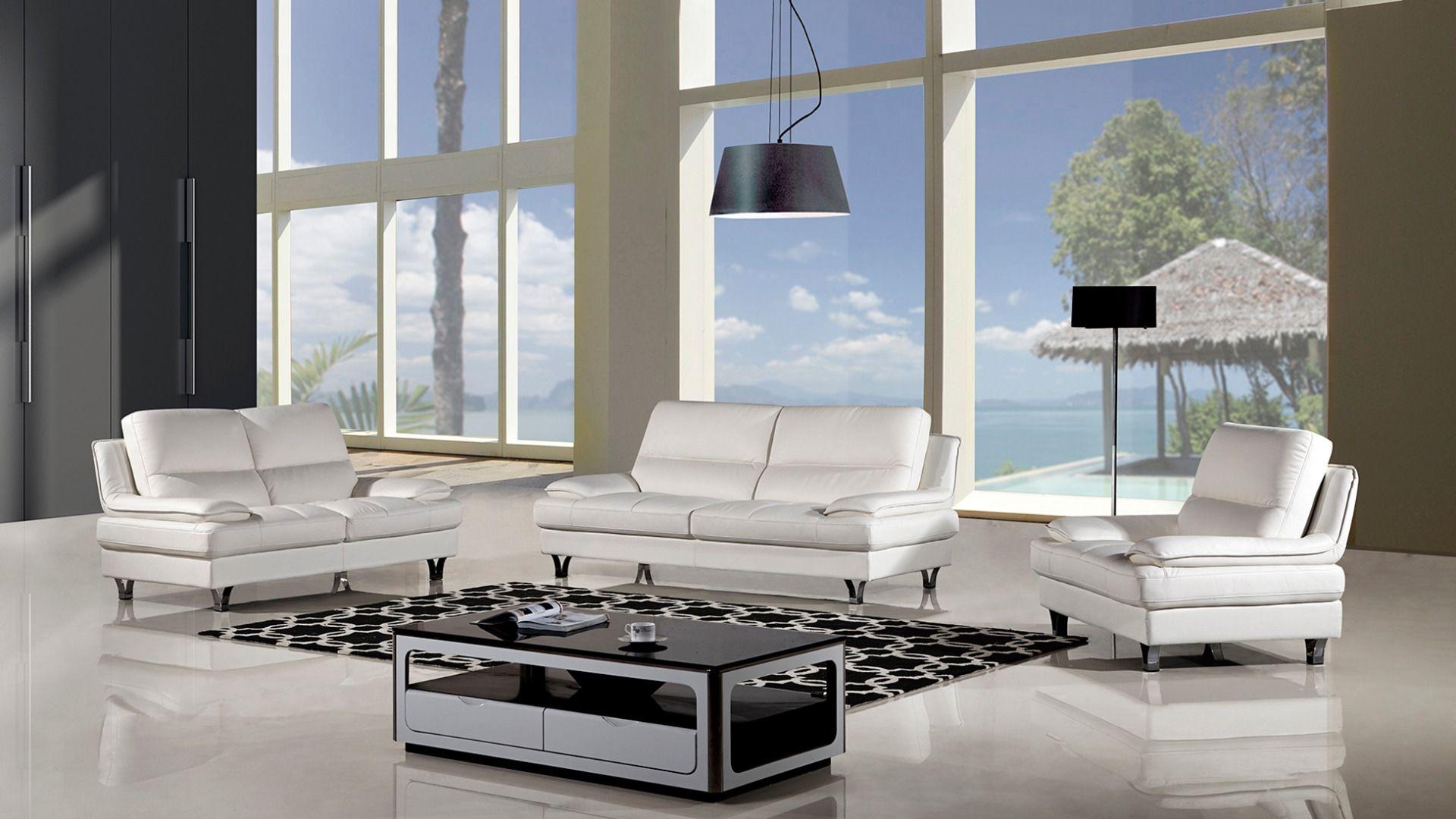 Modern Sofa Set EK-B109-W-SET EK-B109-W-SET in White Genuine Leather