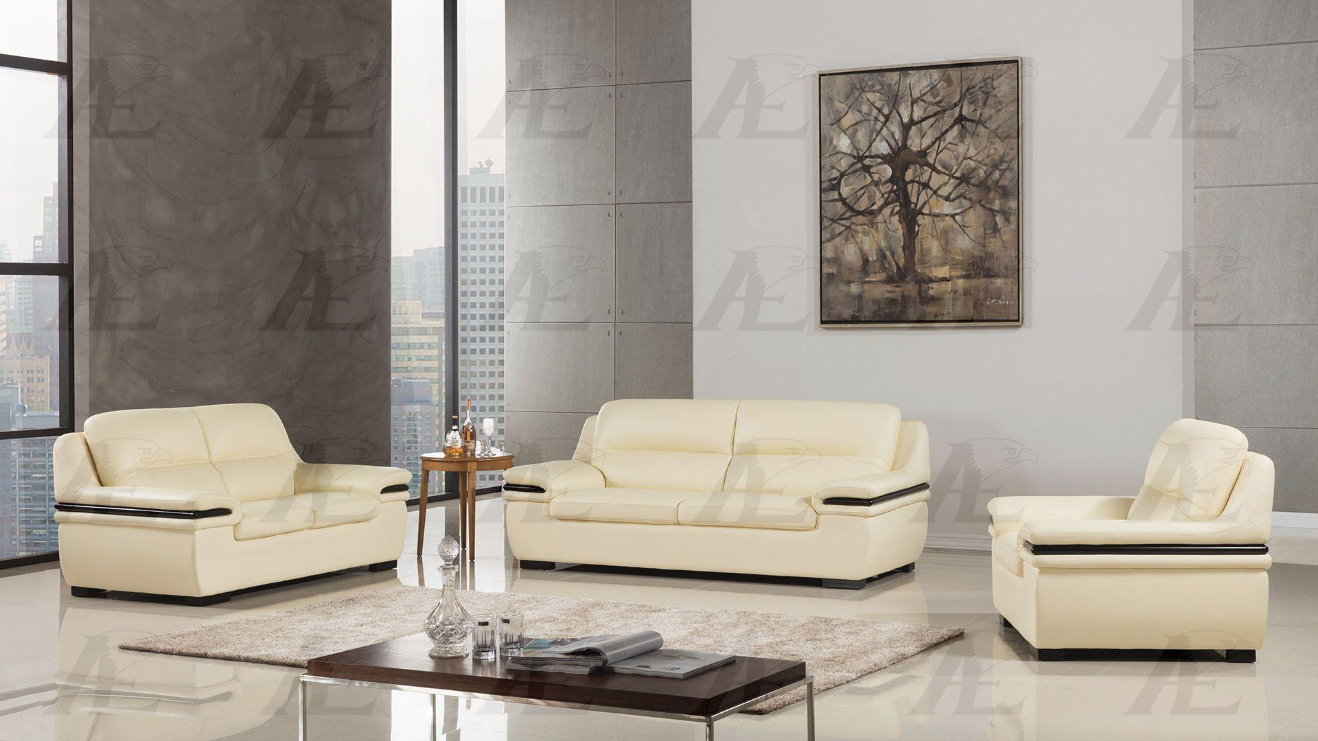 Modern Sofa Loveseat and Chair Set EK-B113-IV EK-B113-IV Set-3 in Ivory Genuine Leather