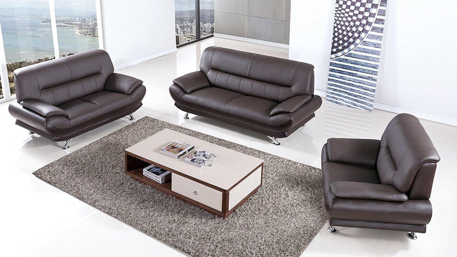 

    
Dark Chocolate Genuine Leather Sofa Set 3Pcs EK-9118-DC-SF American Eagle Modern
