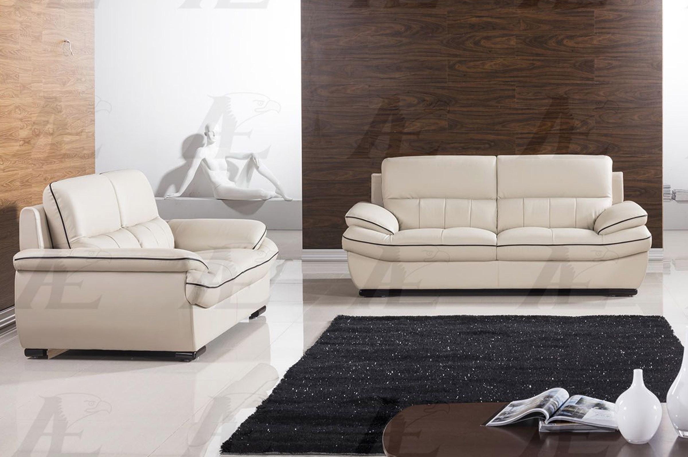 Modern Sofa Set EK-B305-LG.BK-SF EK-B305-LG.BK-SF-Set-2 in Light Gray Genuine Leather