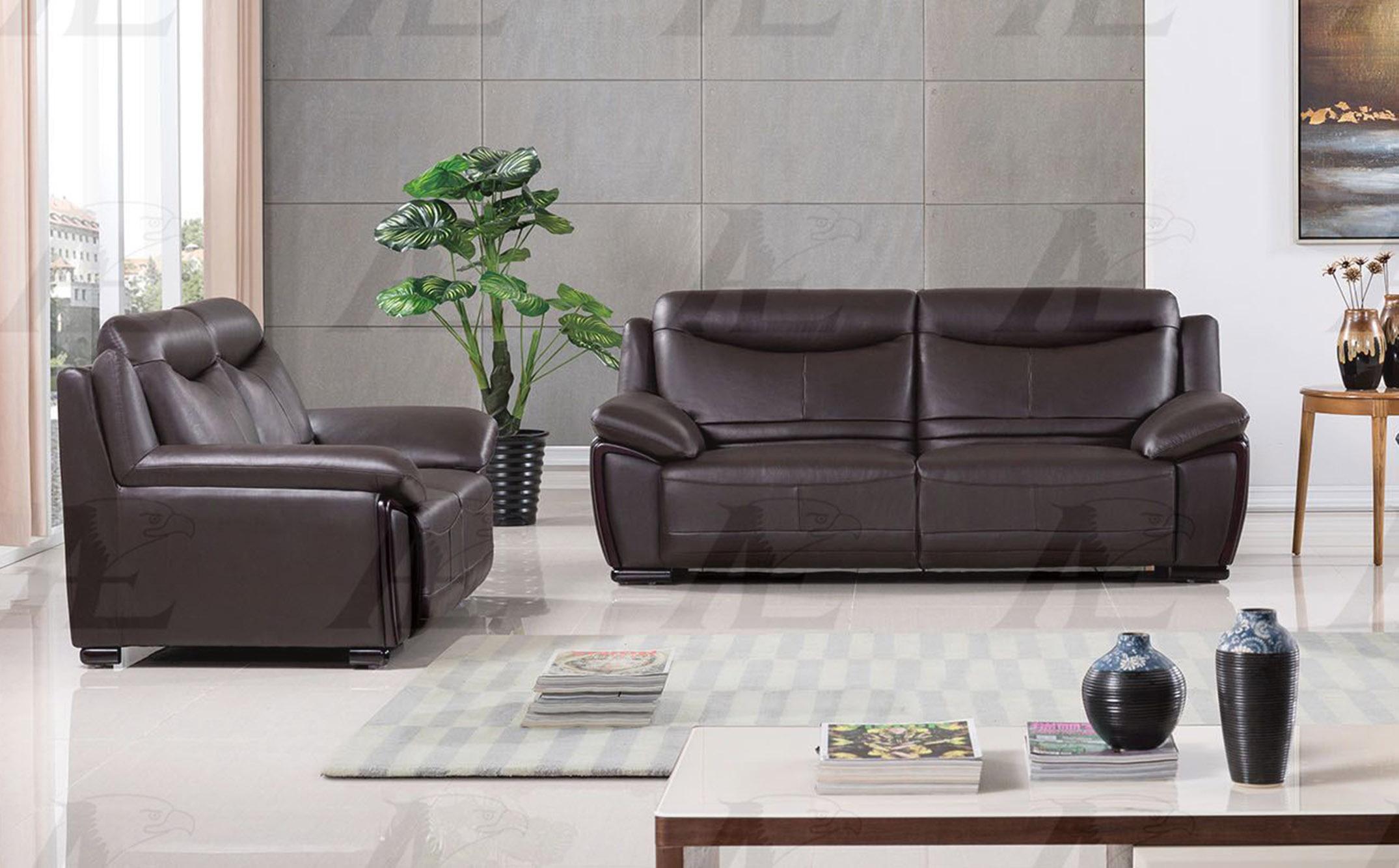 Modern Sofa and Loveseat Set EK-B308-DC EK-B308-DC Set-2 in Dark Chocolate Genuine Leather