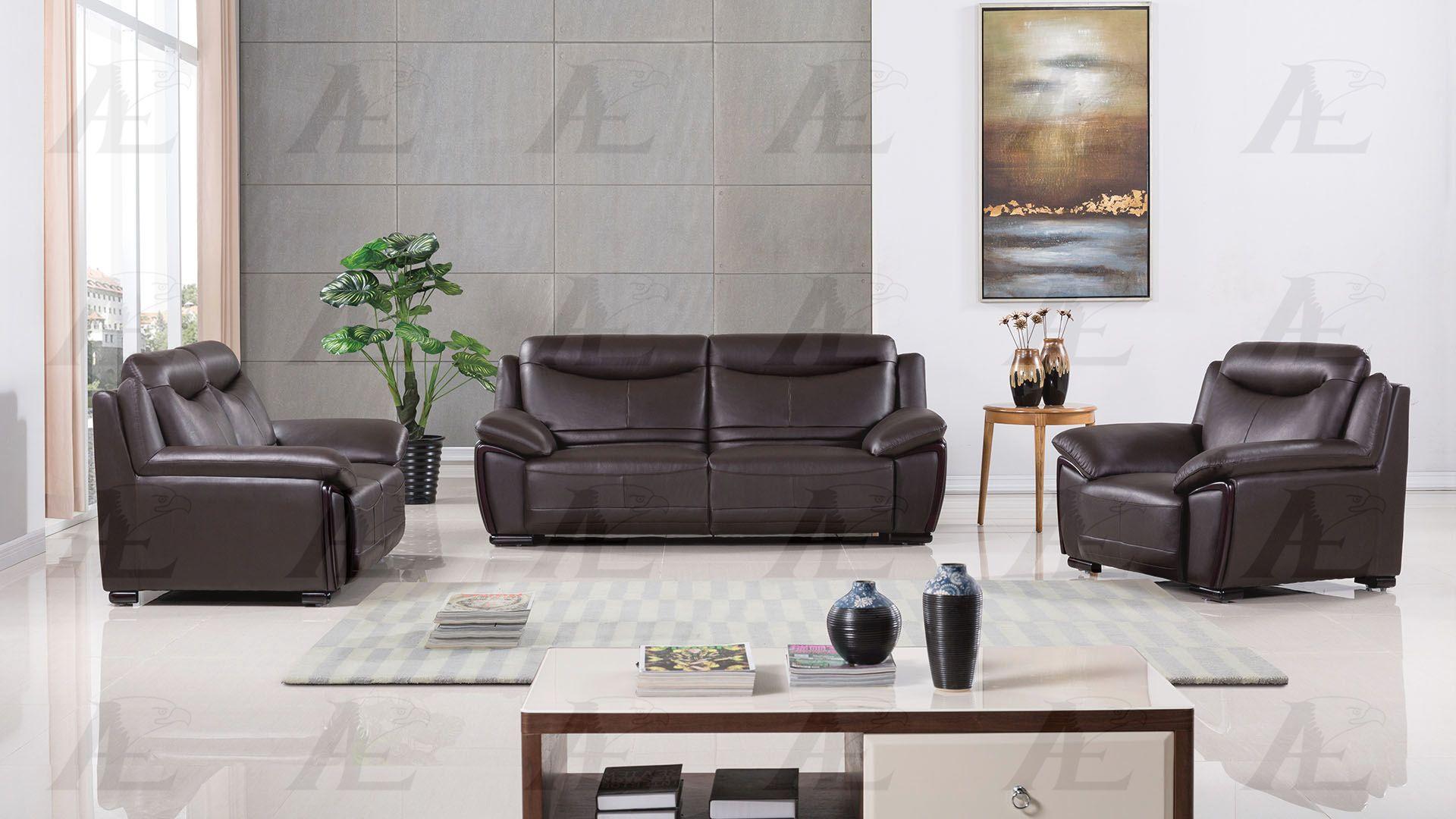 Modern Sofa Loveseat and Chair Set EK-B308-DC EK-B308-DC Set-3 in Dark Chocolate Genuine Leather
