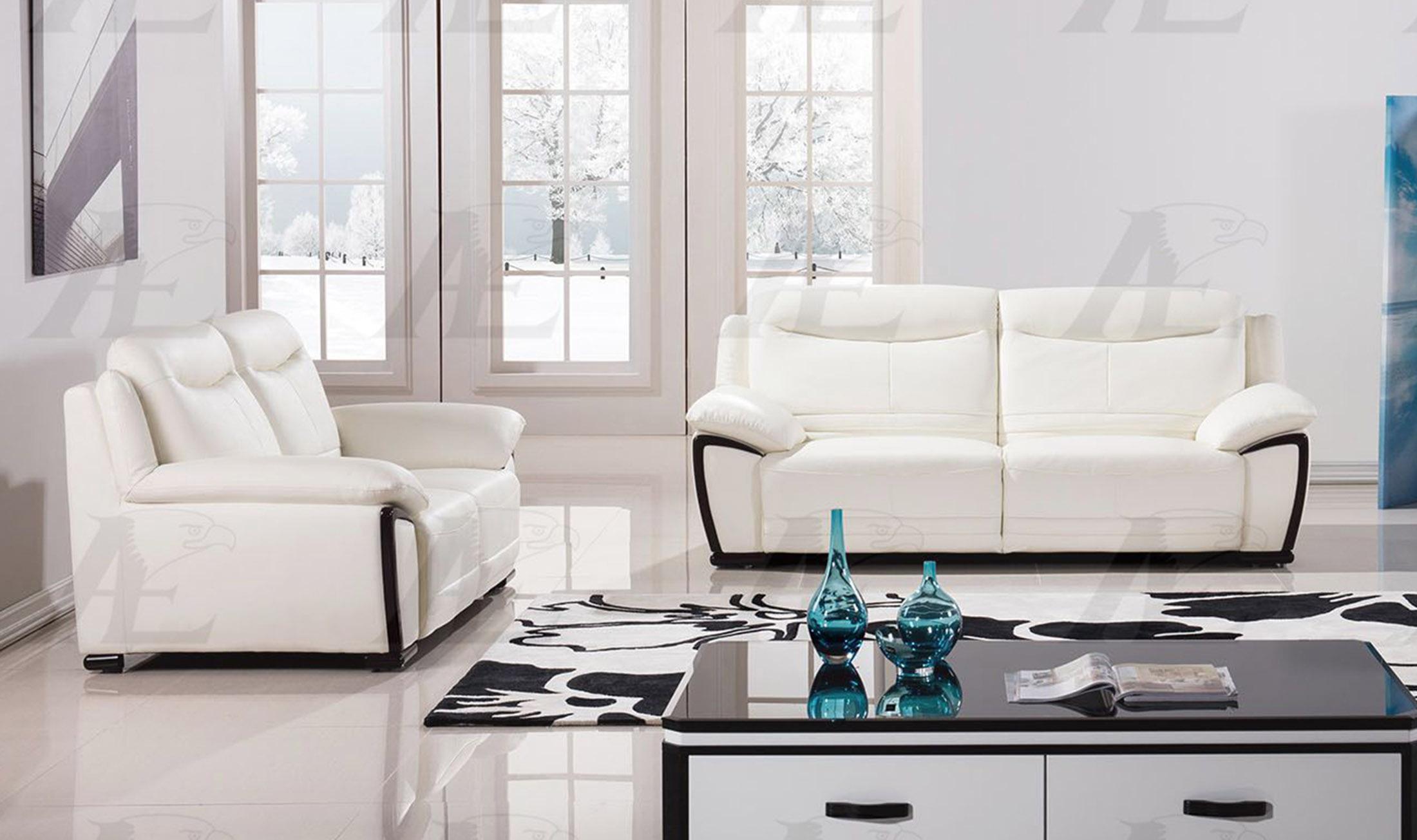 Modern Sofa and Loveseat Set EK-B308-W EK-B308-W Set-2 in White Genuine Leather