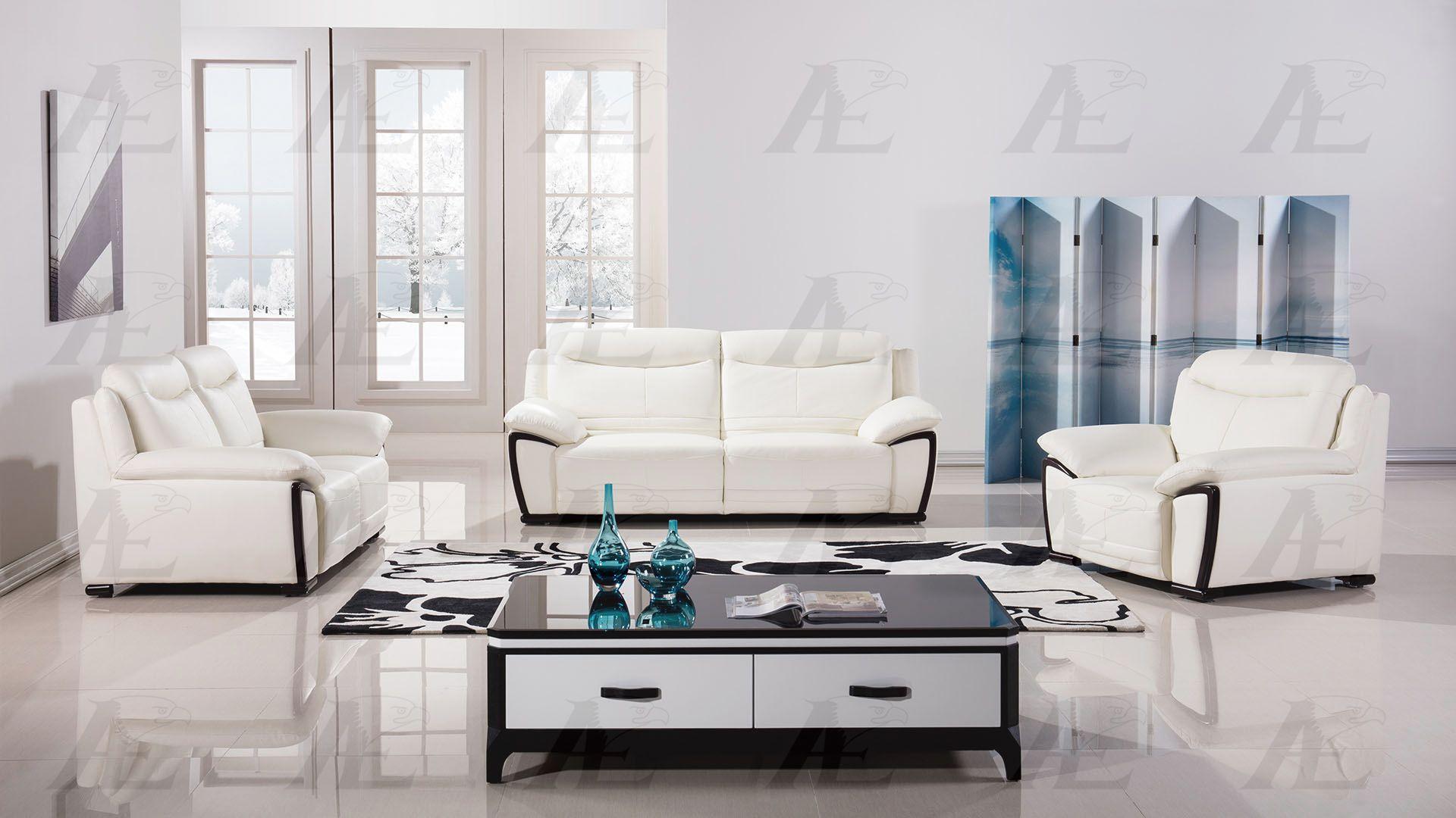 Modern Sofa Loveseat and Chair Set EK-B308-W EK-B308-W Set-3 in White Genuine Leather