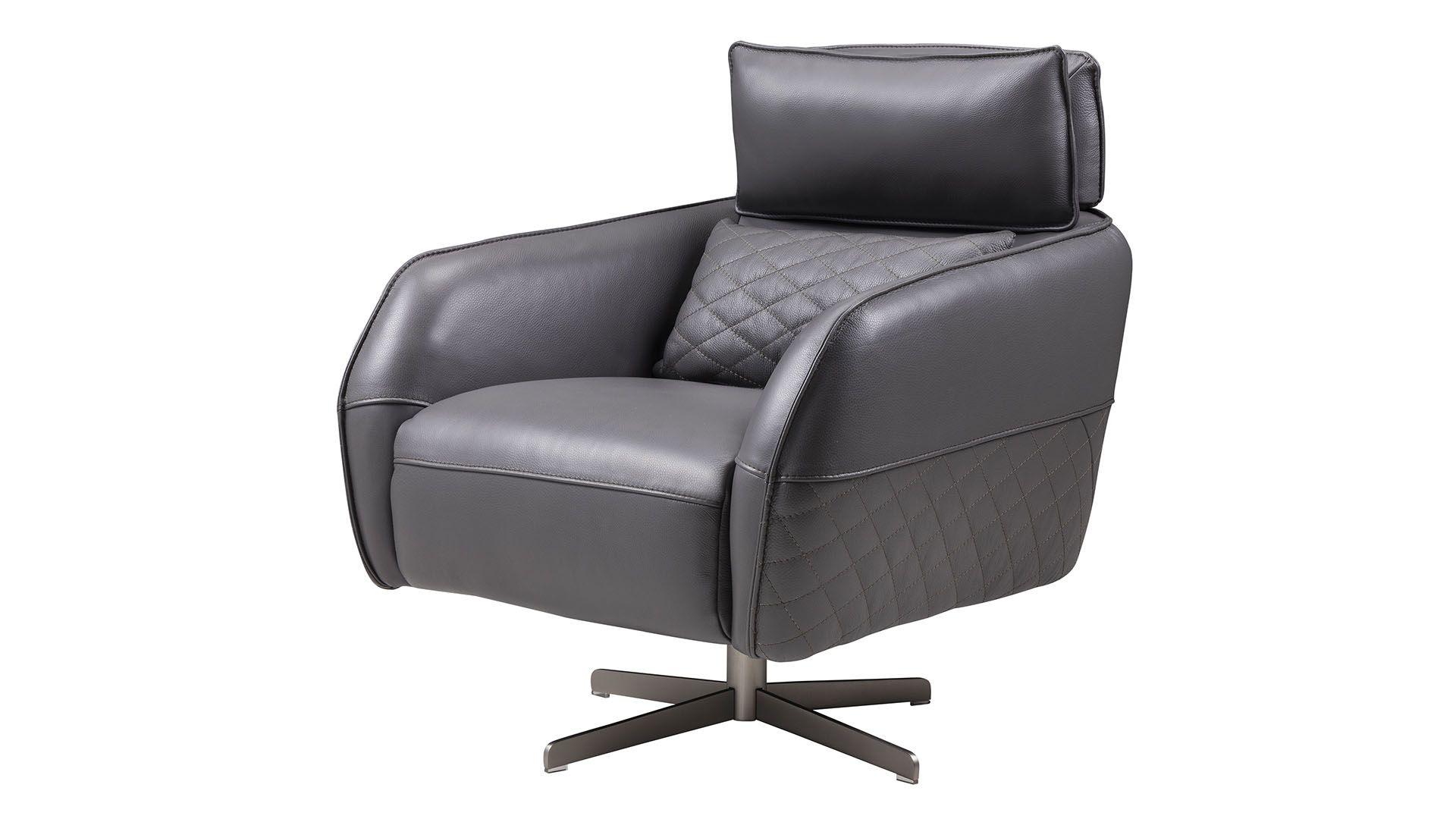 Contemporary, Modern Swivel Chair EK-CH06A-GR EK-CH06A-GR in Dark Gray Italian Leather