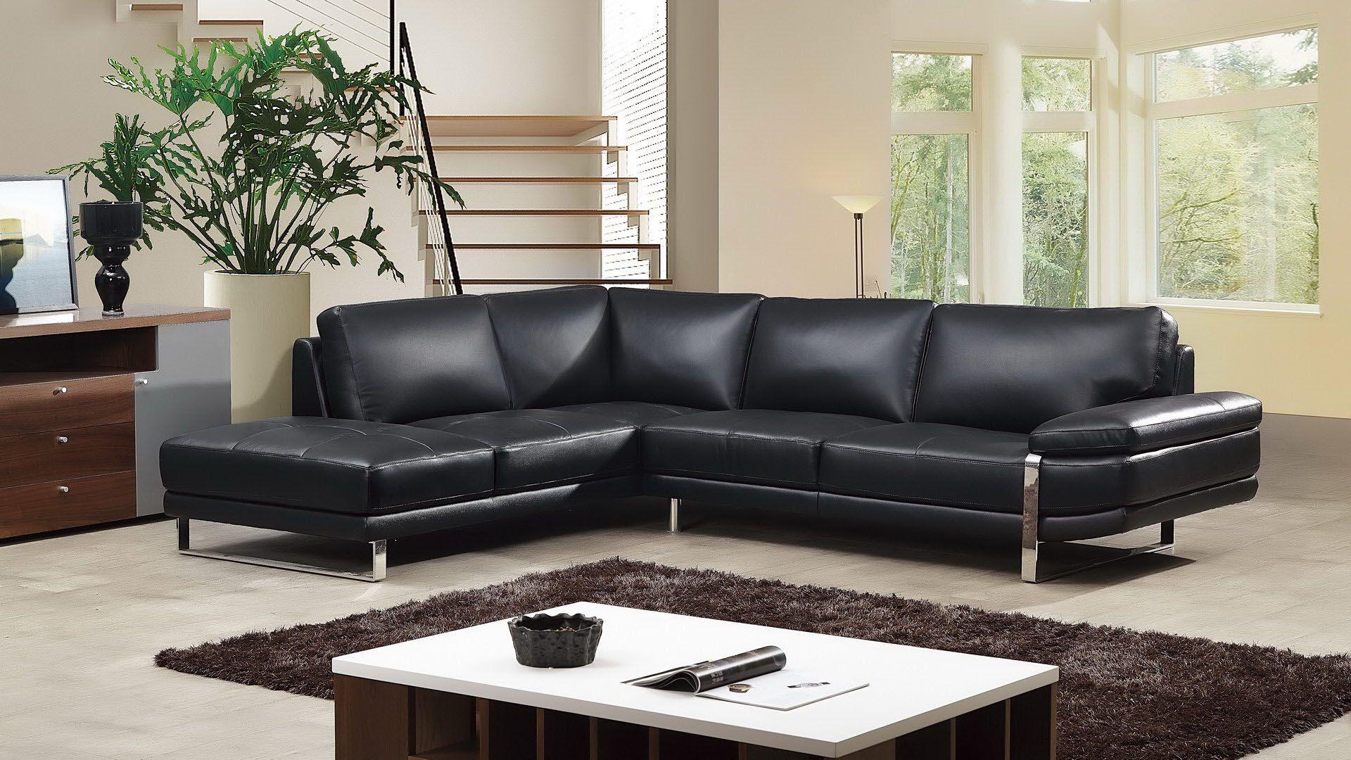 Contemporary, Modern Sectional Sofa EK-L025-BK EK-L025L-BK in Black Italian Leather
