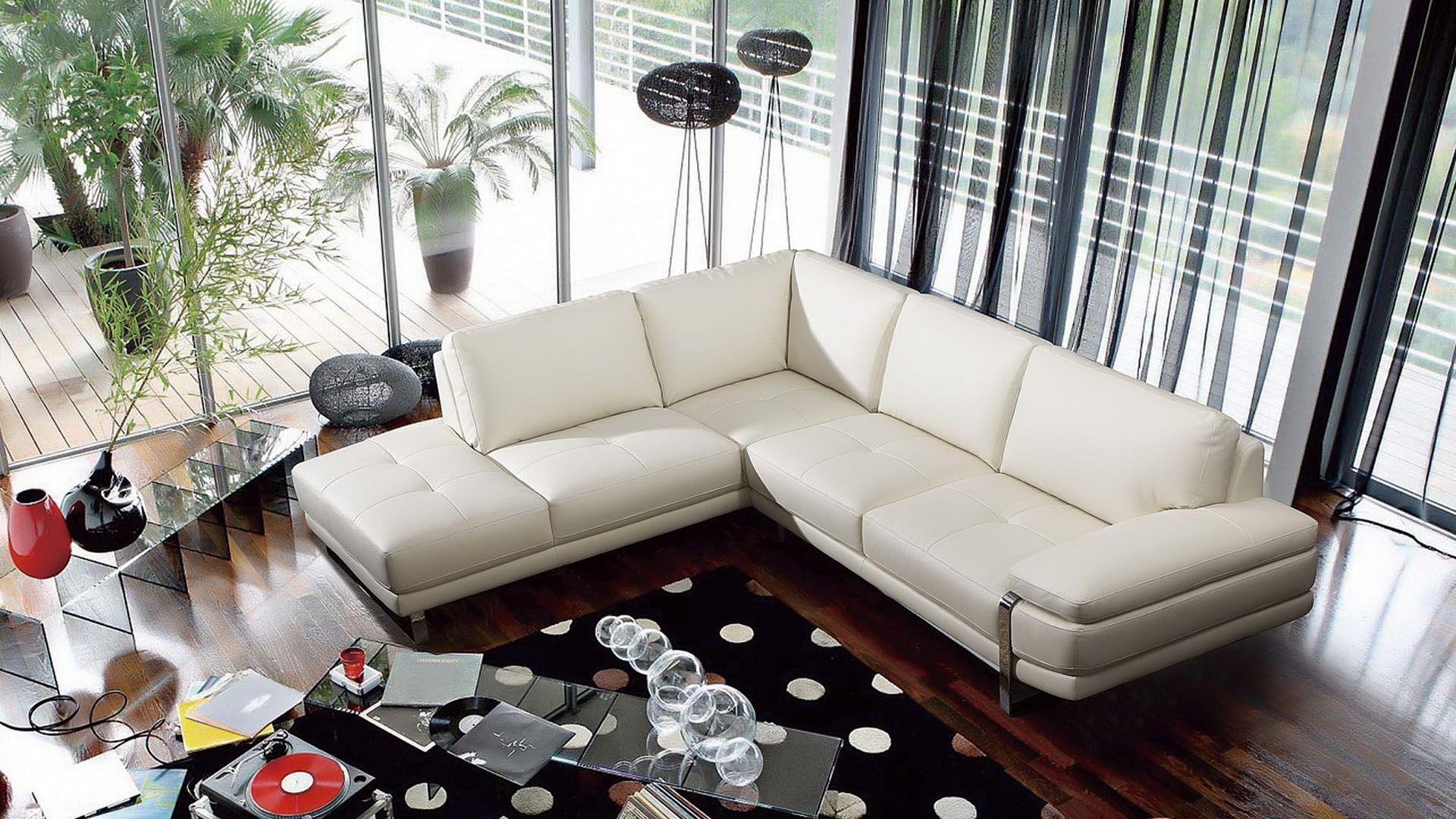 Contemporary, Modern Sectional Sofa EK-L025-W EK-L025L-W in White Italian Leather