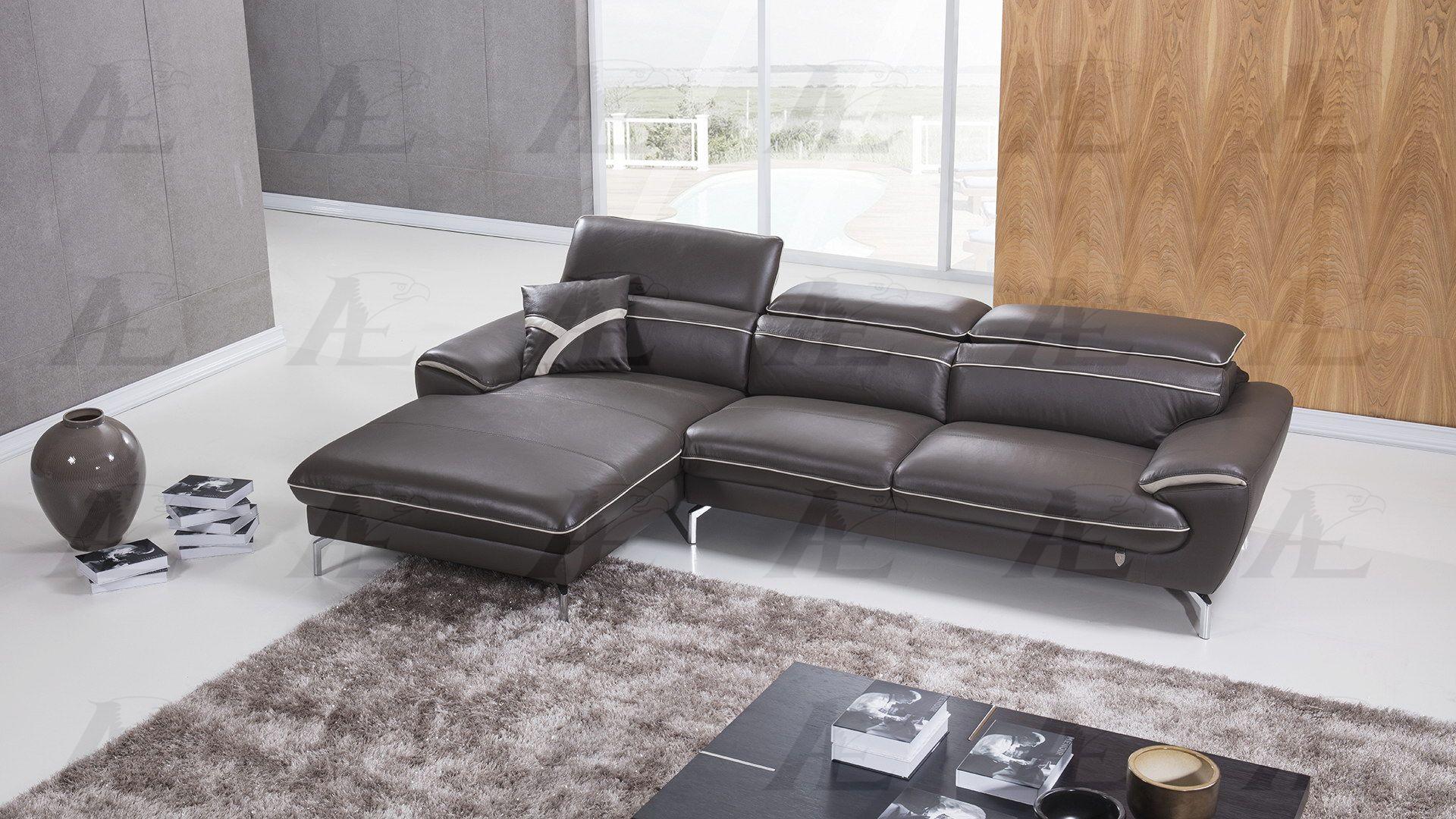 Modern Sectional Sofa EK-L040-TPE.LG EK-L040L-TPE.LG in Gray Italian Leather